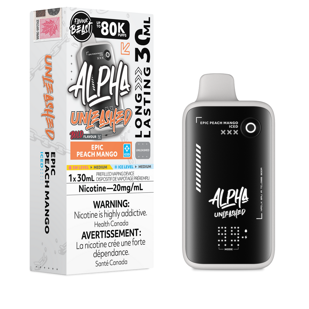 Epic Peach Mango Iced Flavour Beast Alpha Unleashed - Disposable Vape 80K