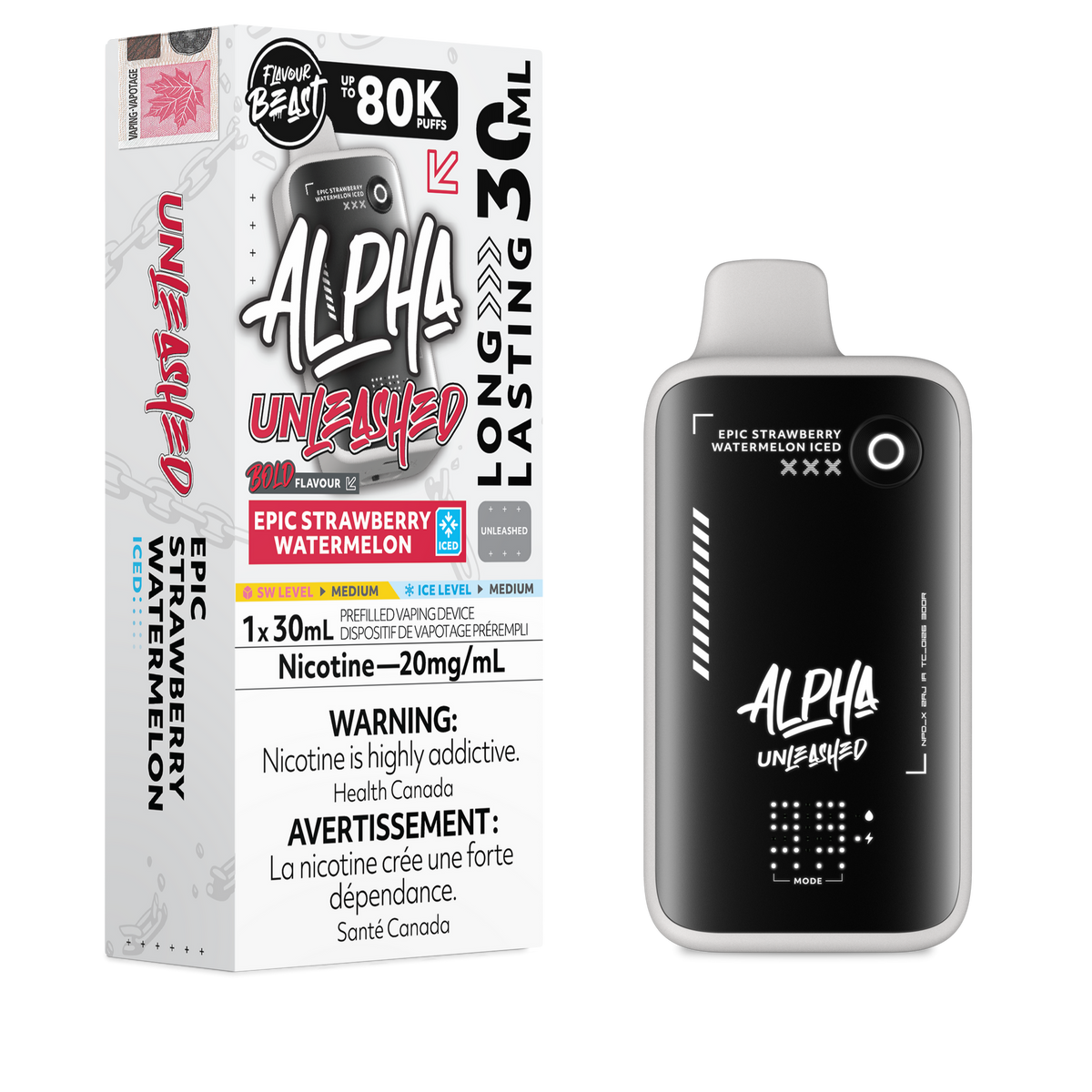 Epic Strawberry Watermelon Iced Flavour Beast Alpha Unleashed - Disposable Vape 80K