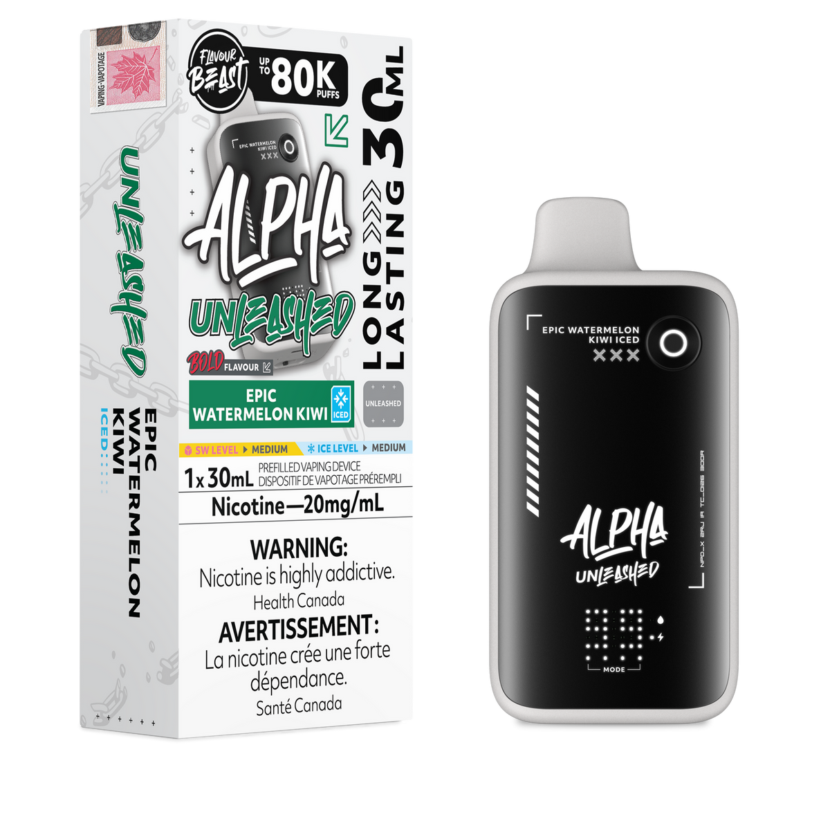 Epic Watermelon Kiwi Iced Flavour Beast Alpha Unleashed - Disposable Vape 80K