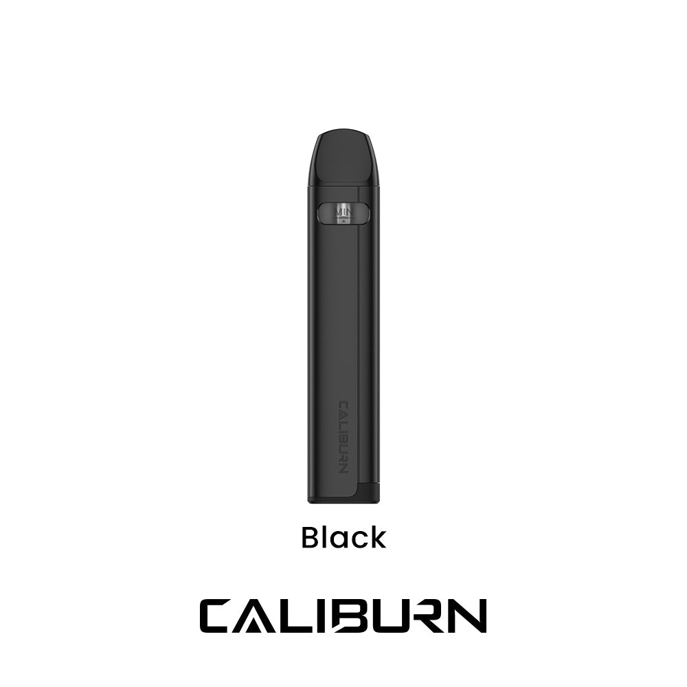 Uwell Caliburn A2S Pod Kit in sleek black, featuring a compact, minimalist design with a visible CALIBURN logo.