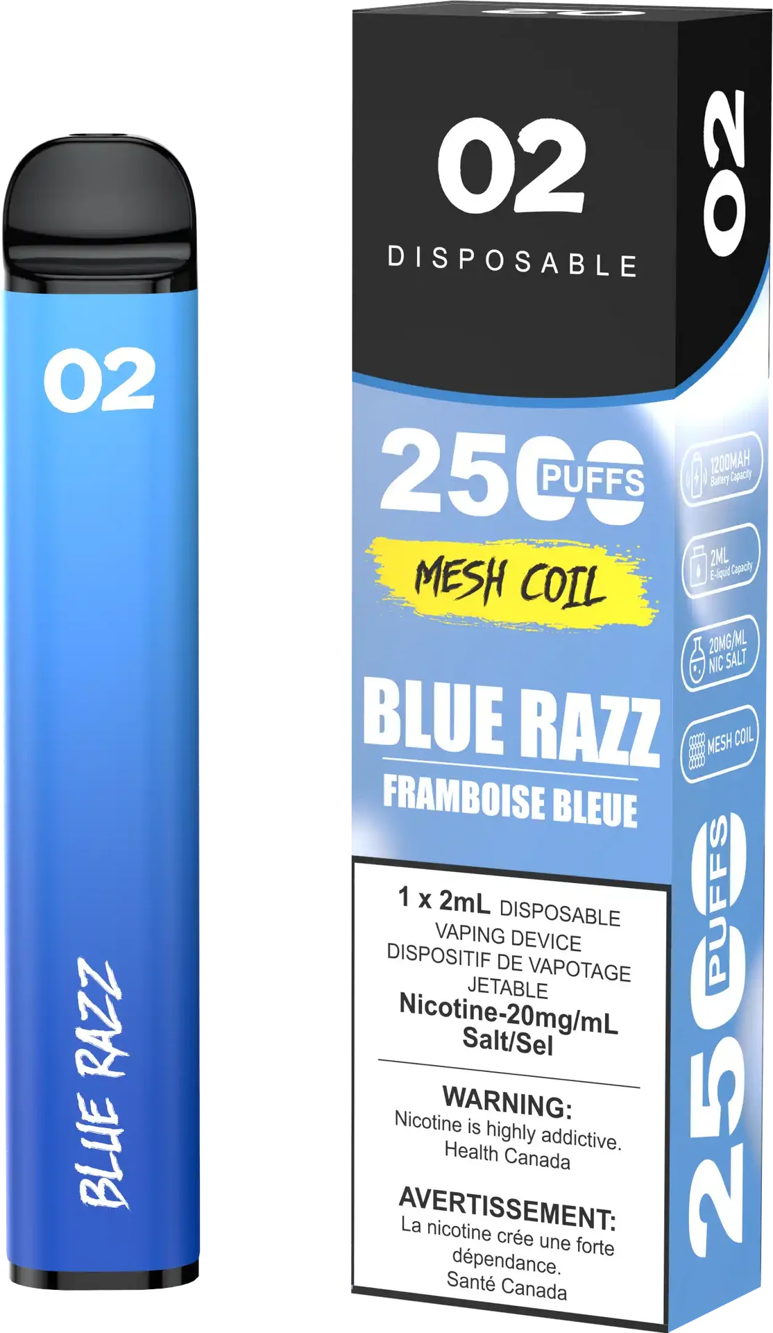 Blue Razz O2 - Disposable 2.5K