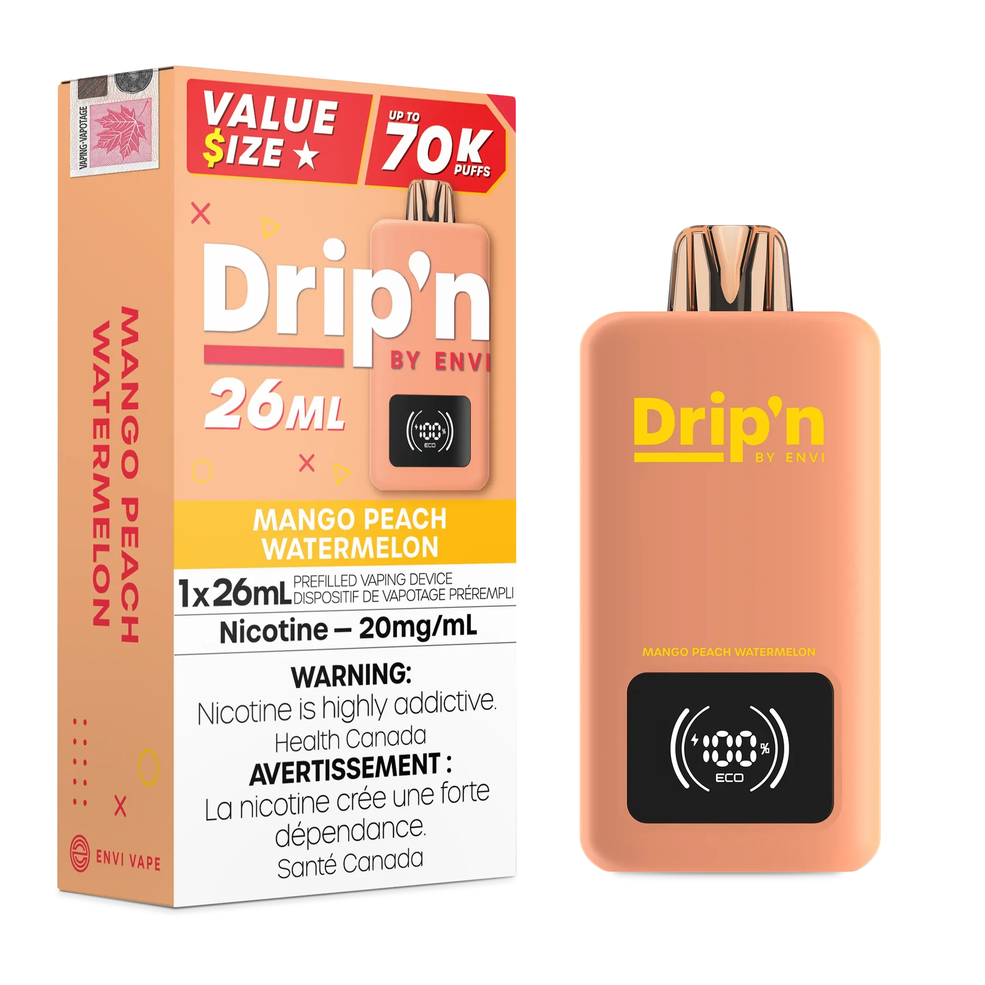 Mango Peach Watermelon Drip'n 26mL - Disposable 70K by DRIP'N