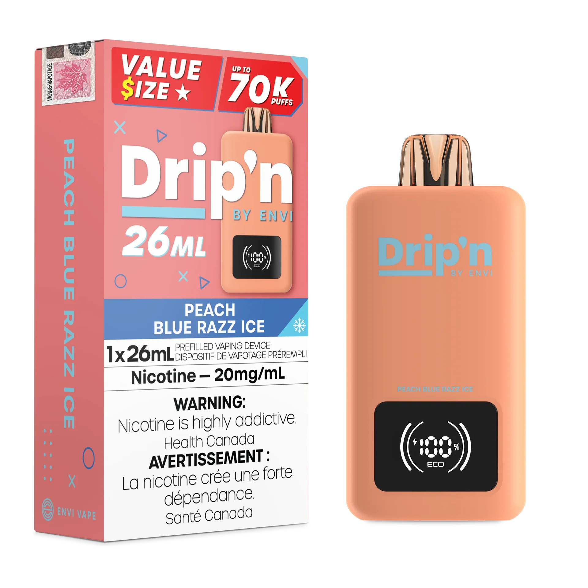 Peach Blue Razz Ice Drip'n 26mL - Disposable 70K by DRIP'N