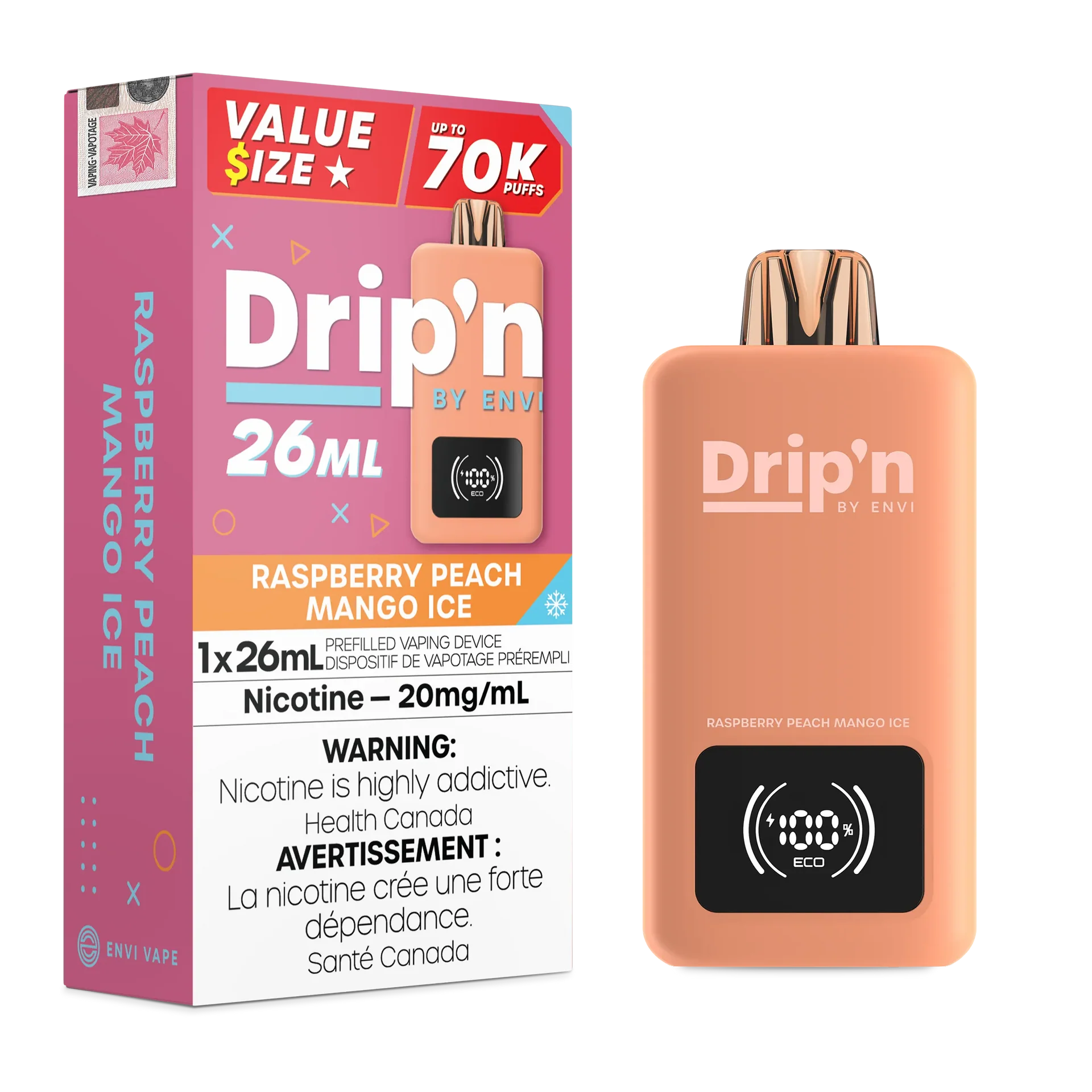 Raspberry Peach Mango Ice Drip'n 26mL - Disposable 70K by DRIP'N