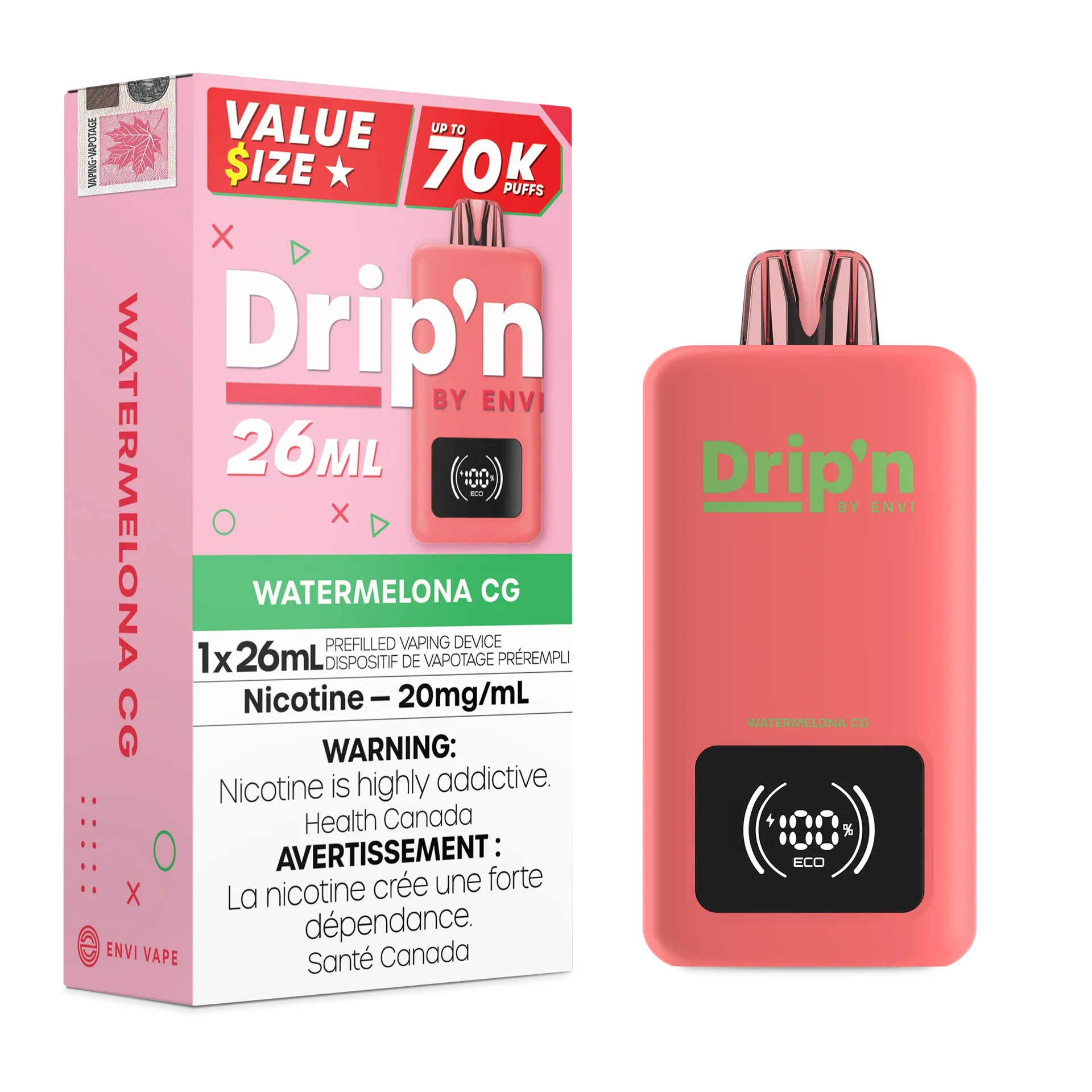 Watermelon CG Drip'n 26mL - Disposable 70K by DRIP'N