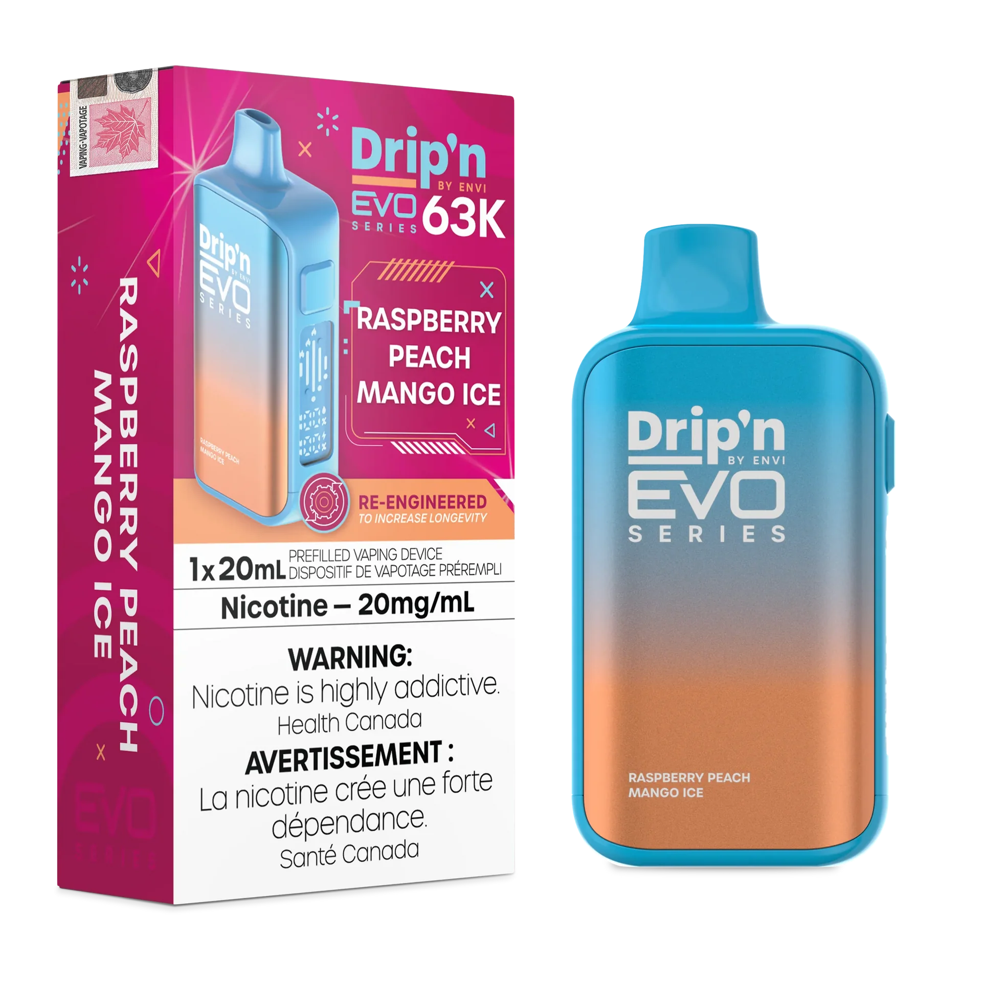 Raspberry Peach Mango Ice Drip'n by Envi EVO 63K - Disposable Vape