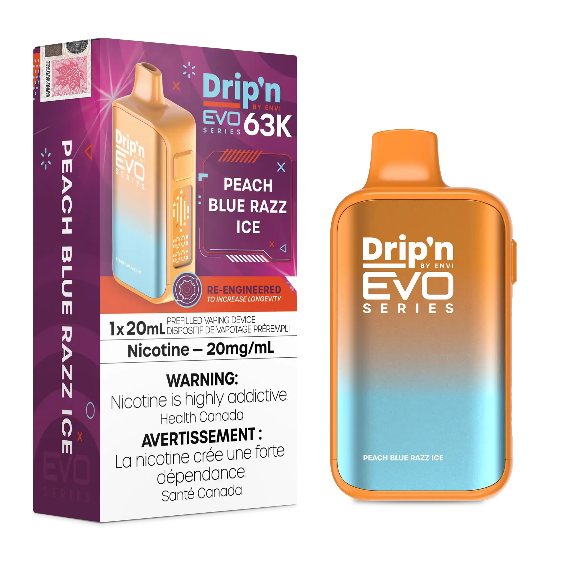 Peach Blue Razz Ice Drip'n by Envi EVO 63K - Disposable Vape - view 1