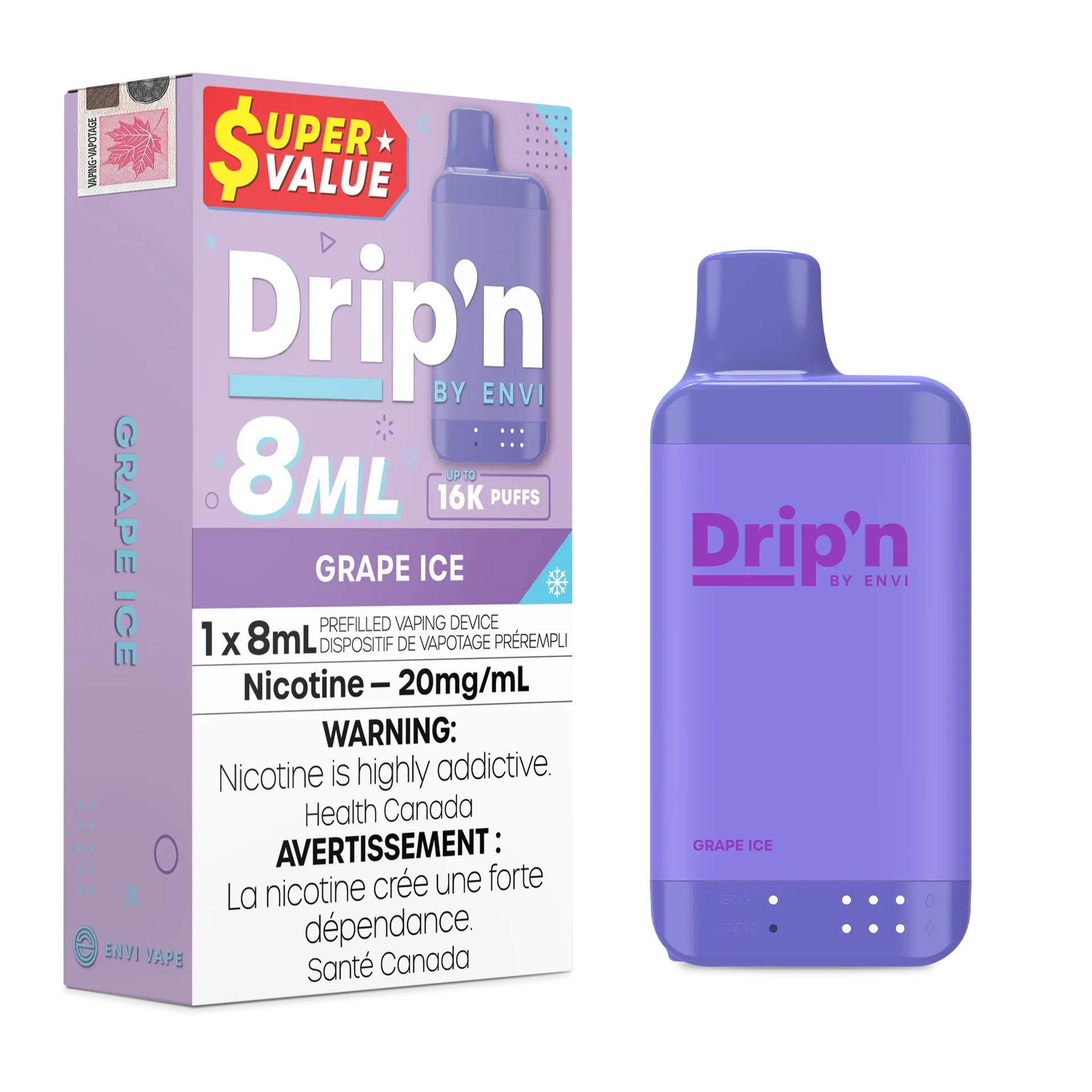 Grape Ice Drip'n by Envi 8ml - Disposable 16K by DRIP'N