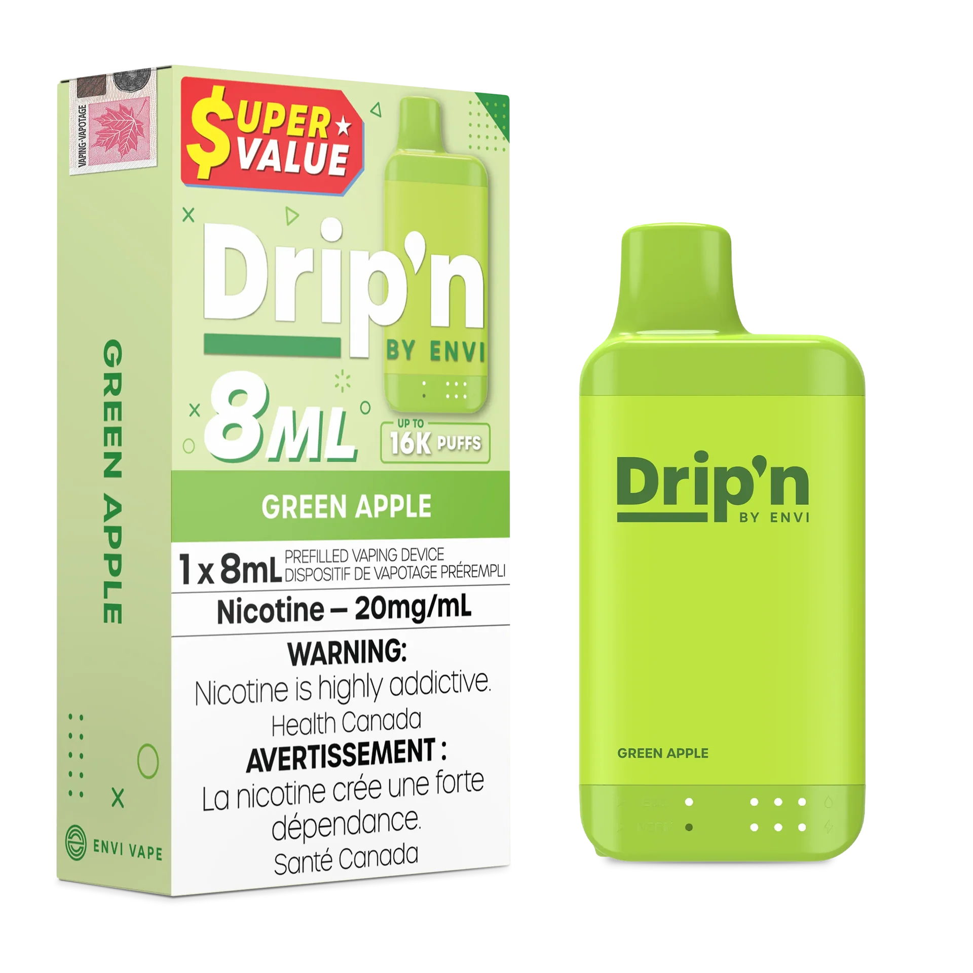 Green Apple Drip'n by Envi 8ml - Disposable 16K by DRIP'N