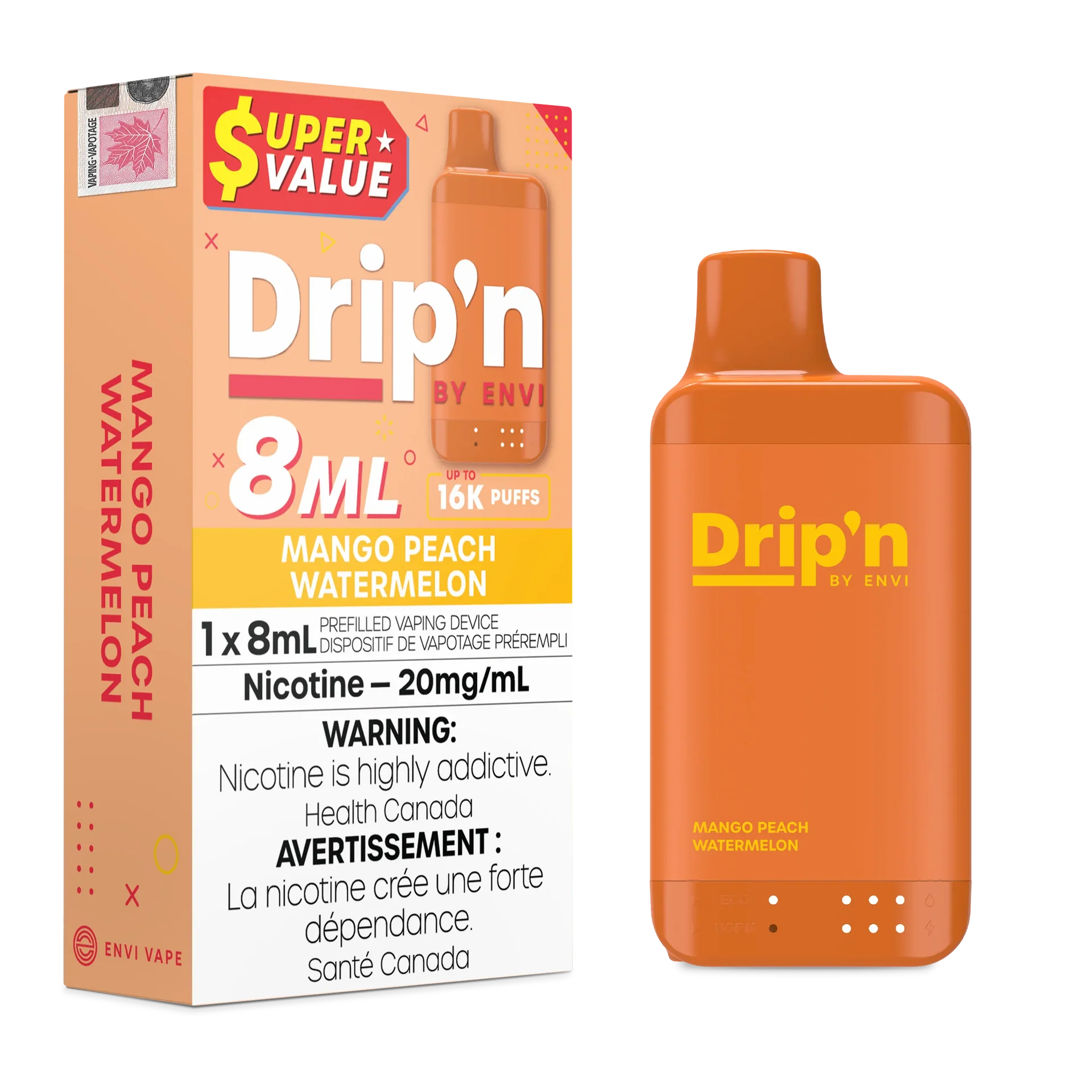 Mango Peach Watermelon Drip'n by Envi 8ml - Disposable 16K by DRIP'N