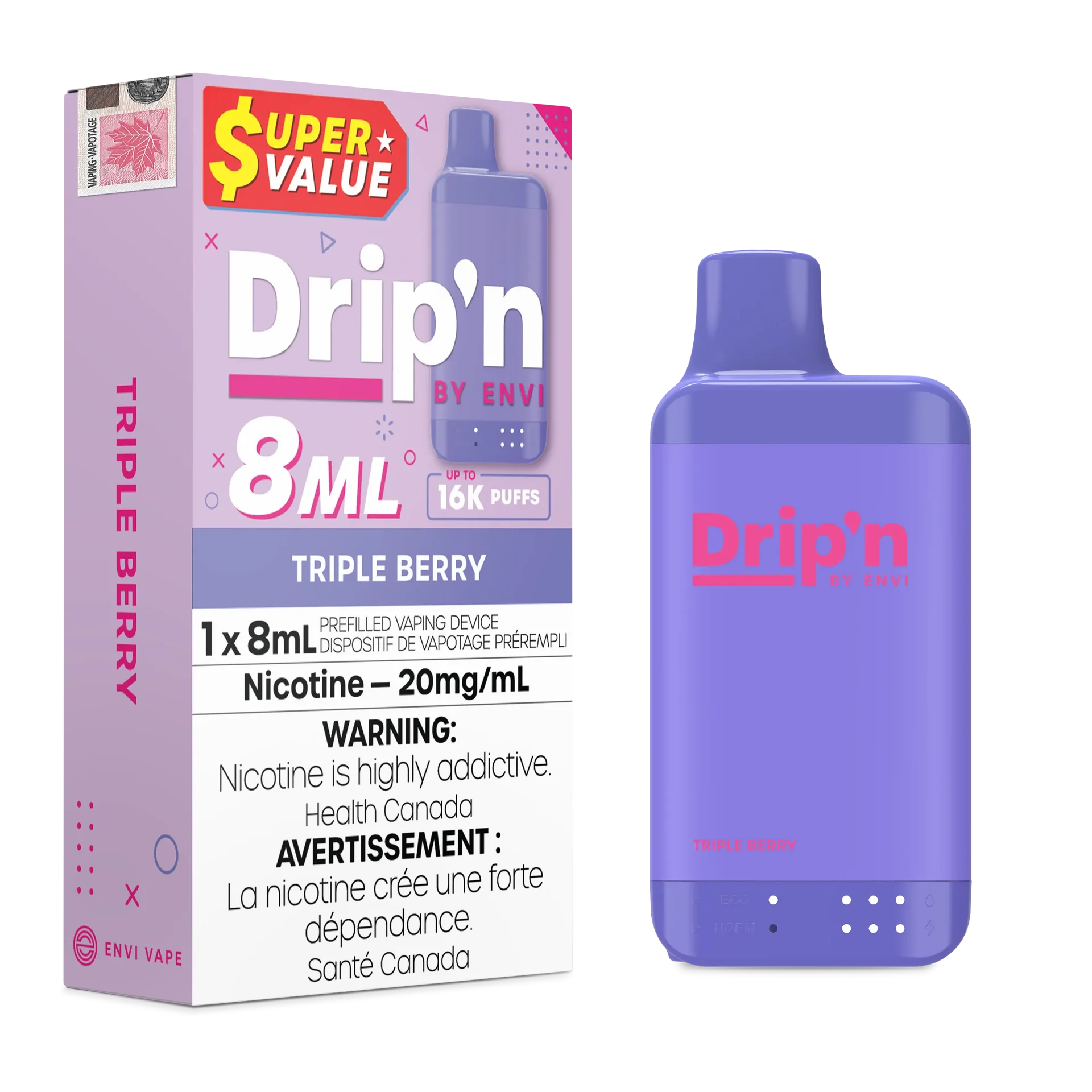Triple Berry Drip'n by Envi 8ml - Disposable 16K by DRIP'N