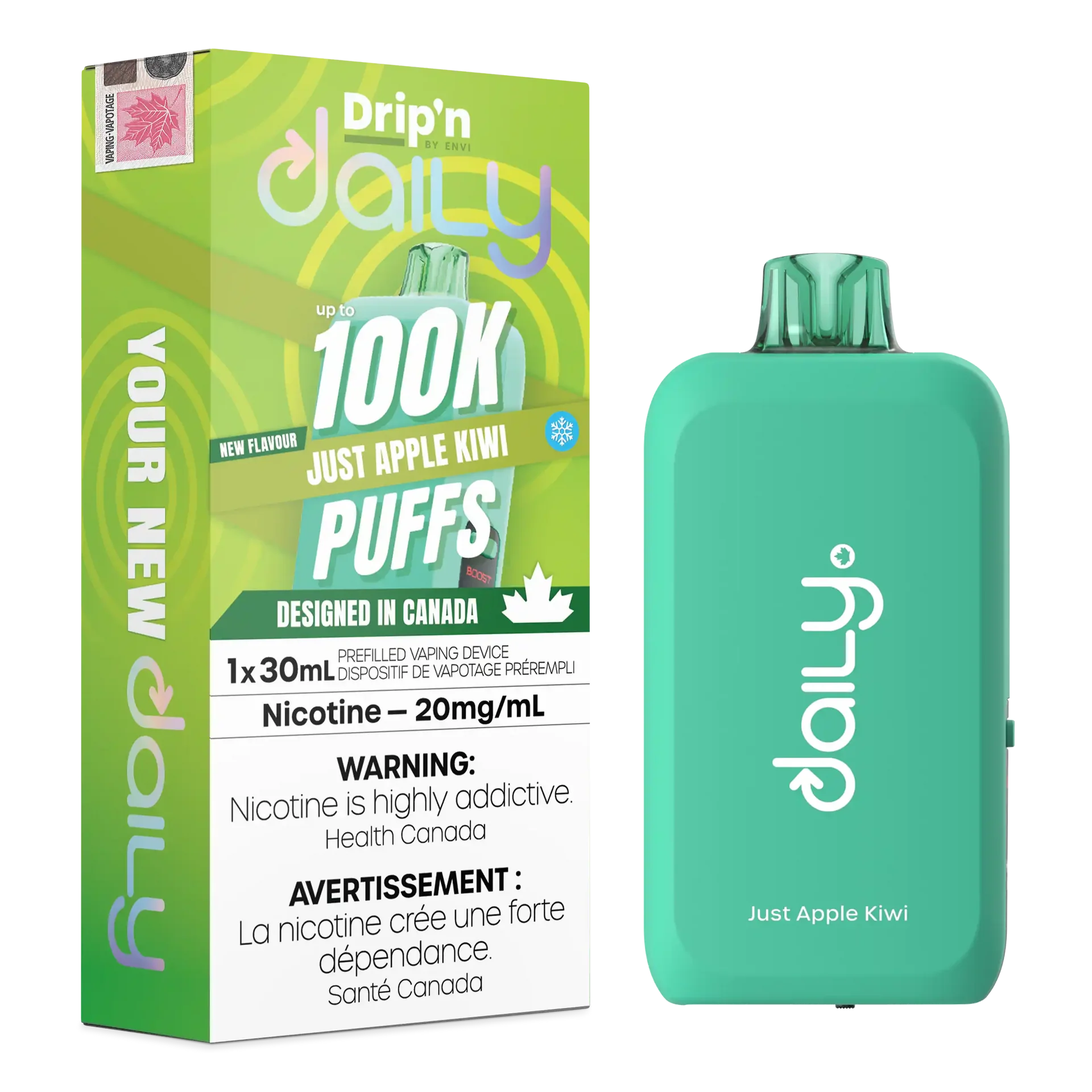 Just Apple Kiwi Drip'N Daily 30mL - Disposable Vape 100K by DRIP'N