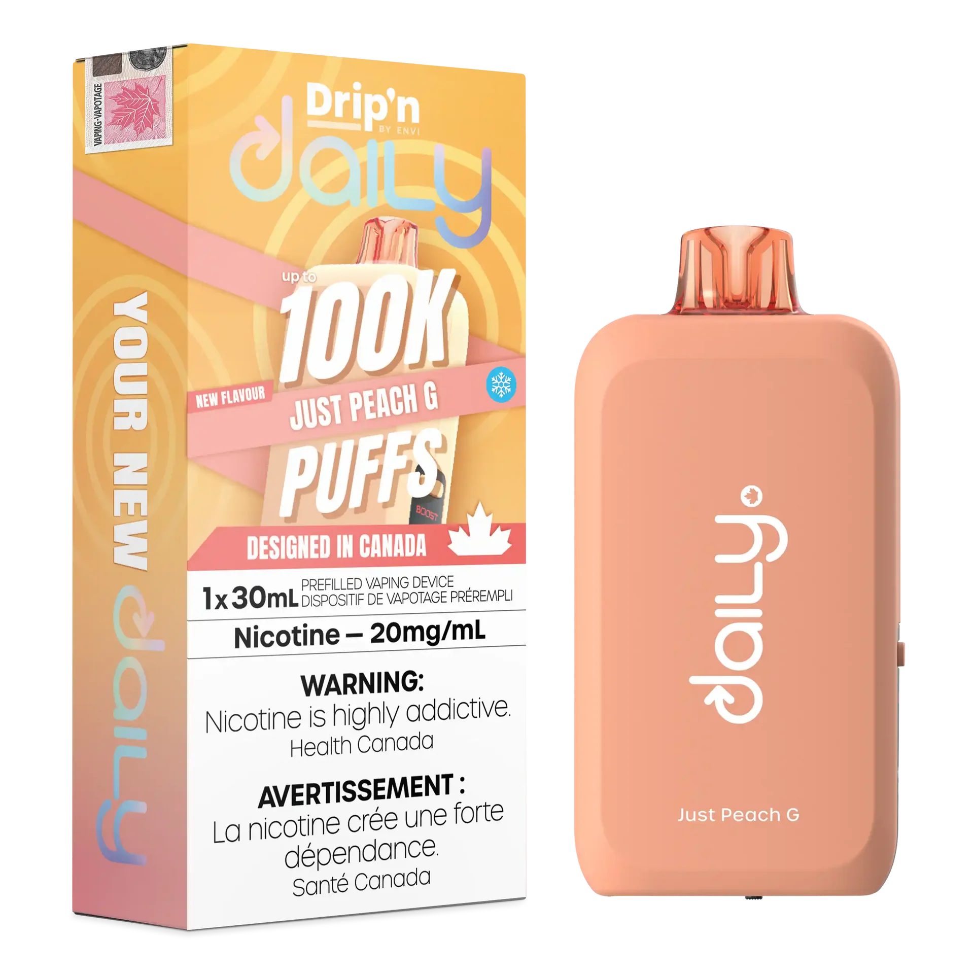 Just Peach G Drip'N Daily 30mL - Disposable Vape 100K by DRIP'N