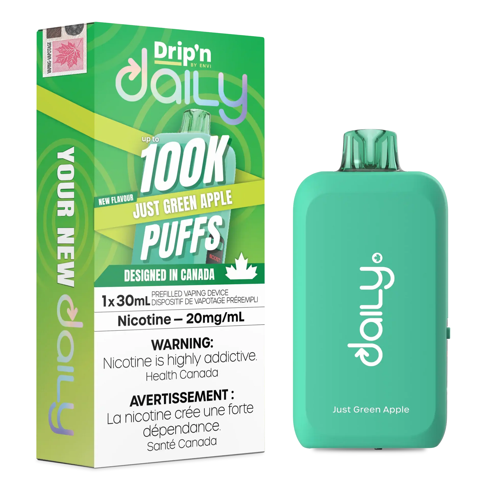 Just Green Apple Drip'N Daily 30mL - Disposable Vape 100K