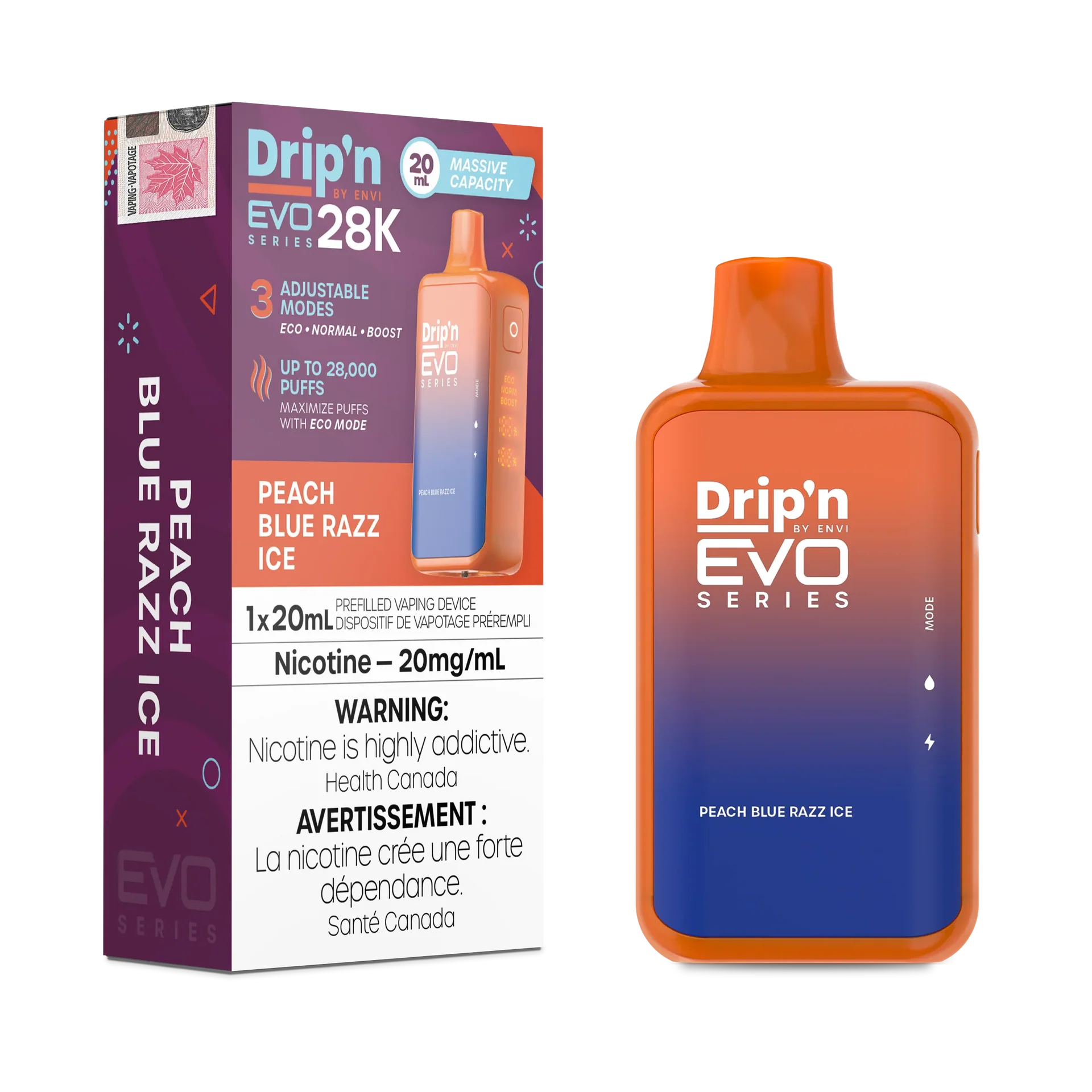 Peach Blue Razz Ice Drip'N Evo - Disposable 28K by DRIP'N