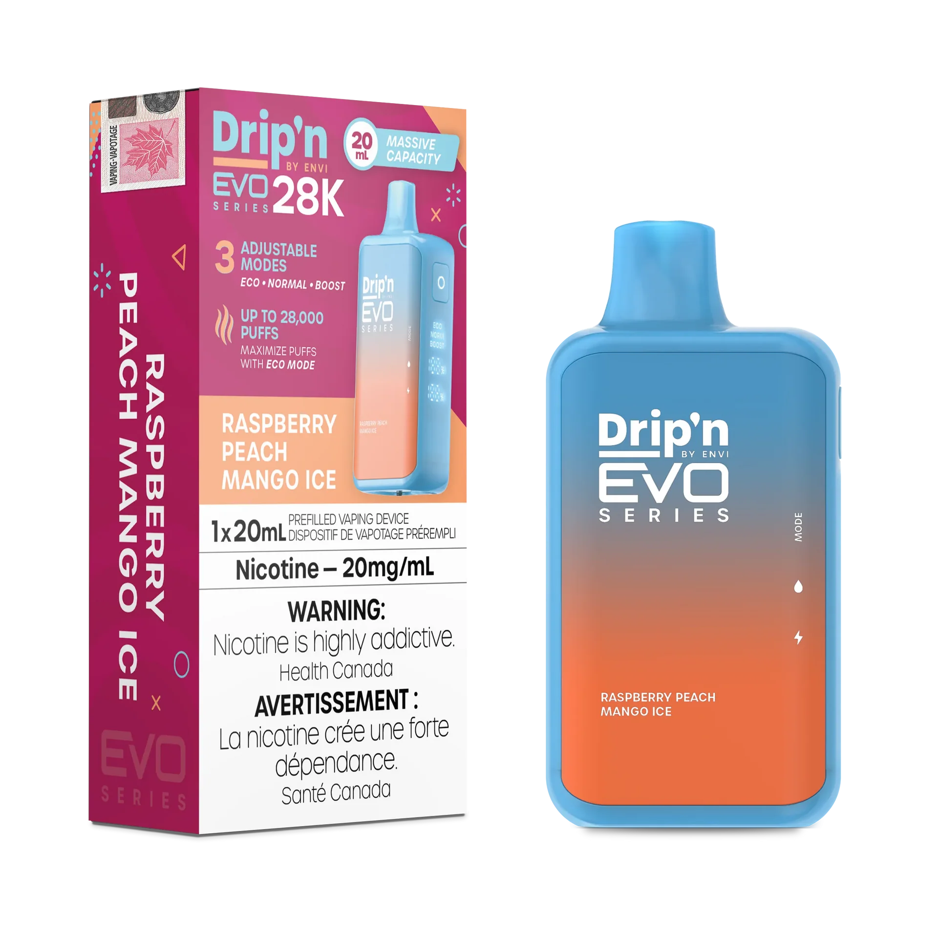 Raspberry Peach Mango Ice Drip'N Evo - Disposable 28K by DRIP'N