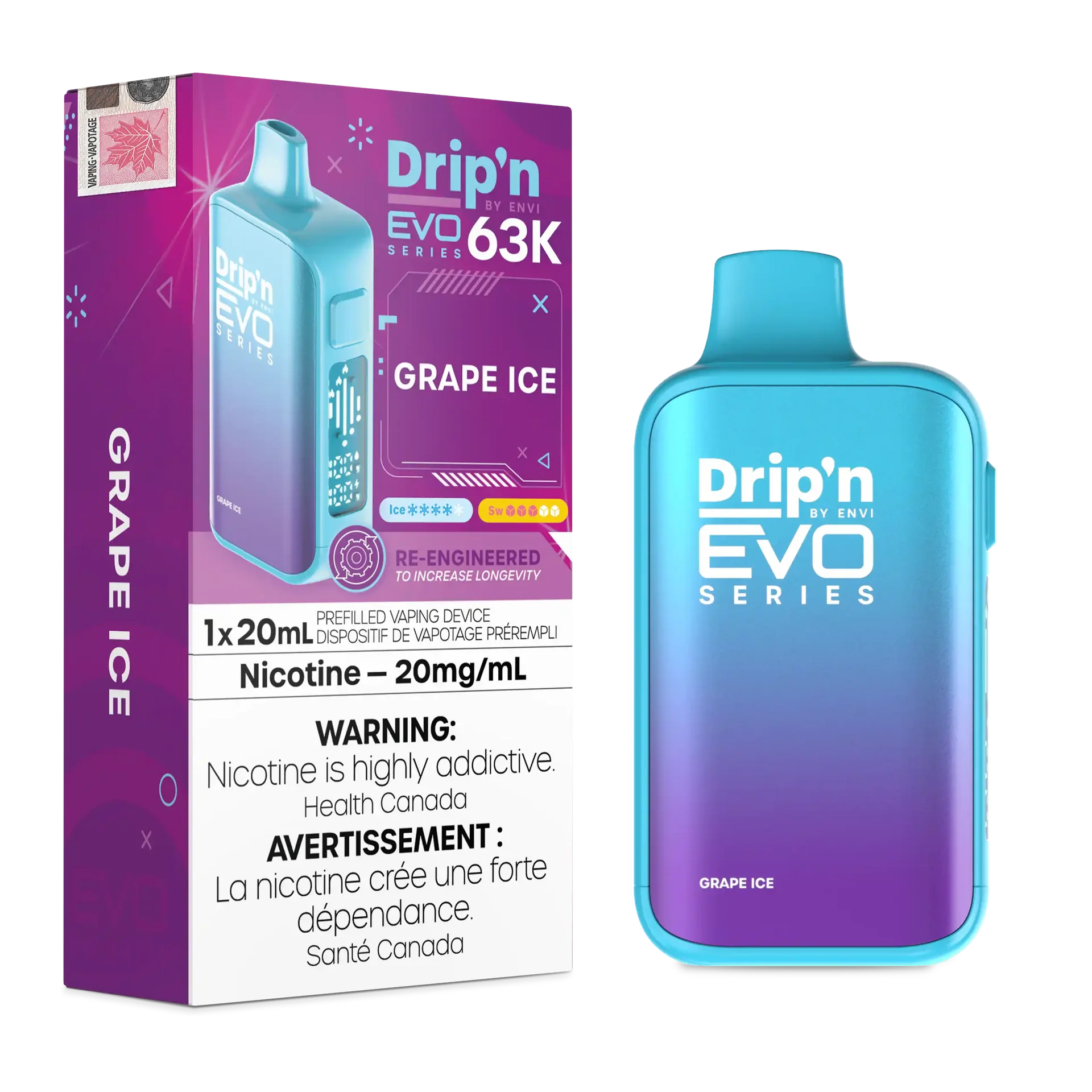 Grape Ice Drip'n by Envi EVO 63K - Disposable Vape by DRIP'N — view 1