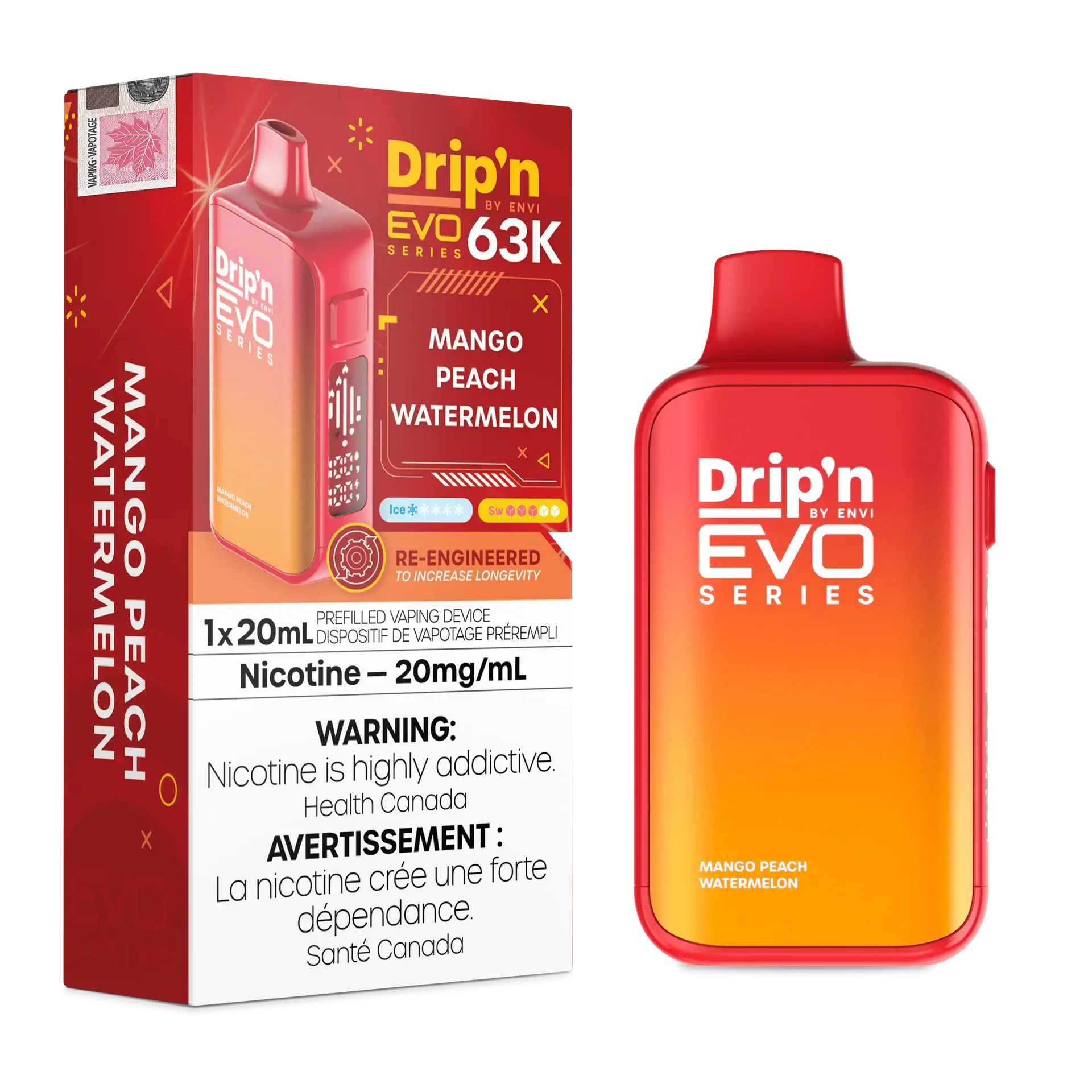 Mango Peach Watermelon Drip'n by Envi EVO 63K - Disposable Vape by DRIP'N — view 1