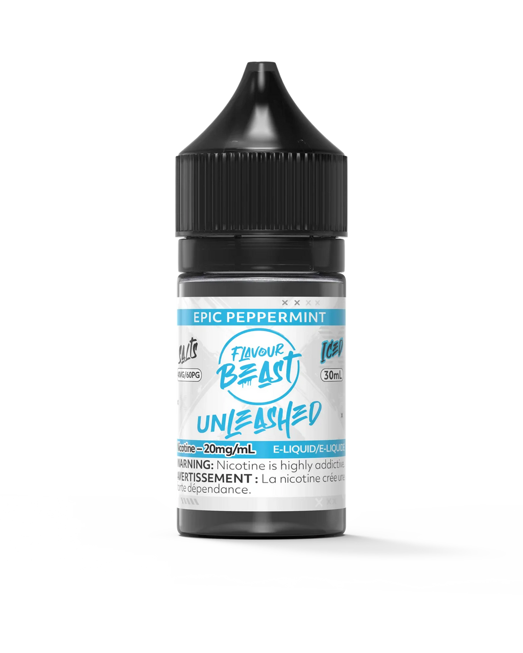 Flavour Beast Unleashed Salt Epic Peppermint 30ml bottle with black cap and white/blue label.