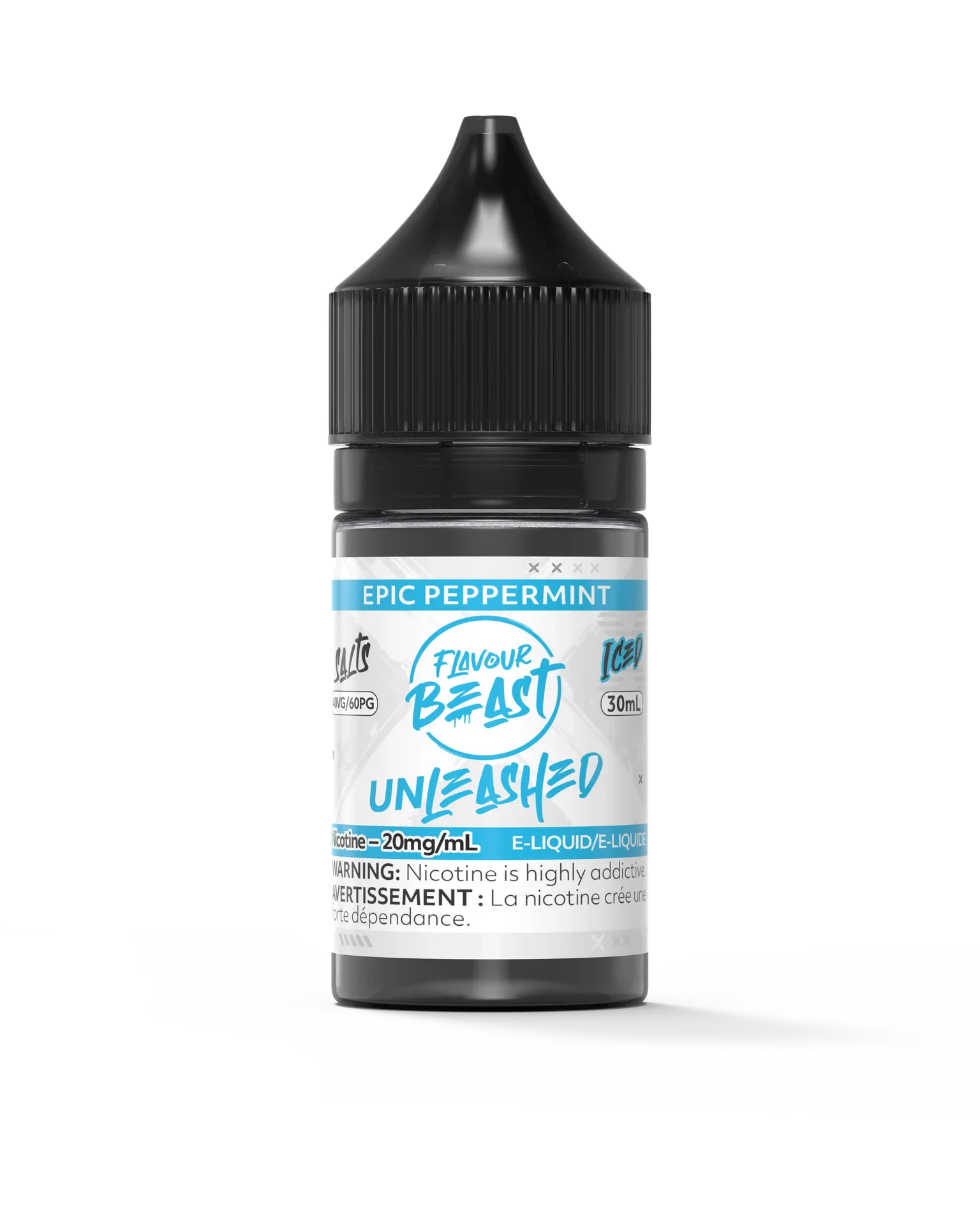 Flavour Beast Unleashed Salt Epic Peppermint 30ml bottle with black cap and white/blue label.