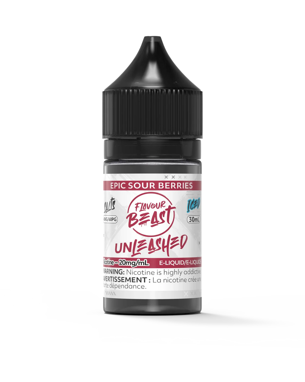 Flavour Beast Unleashed Salt Epic Sour Berries 30ml bottle with black cap and red, white, and black label.