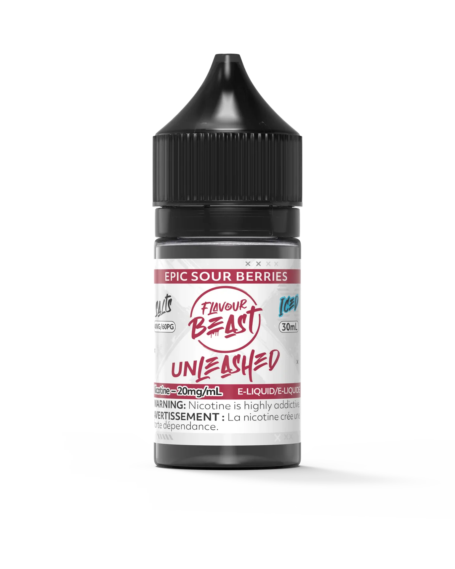 Flavour Beast Unleashed Salt Epic Sour Berries 30ml bottle with black cap and red, white, and black label.