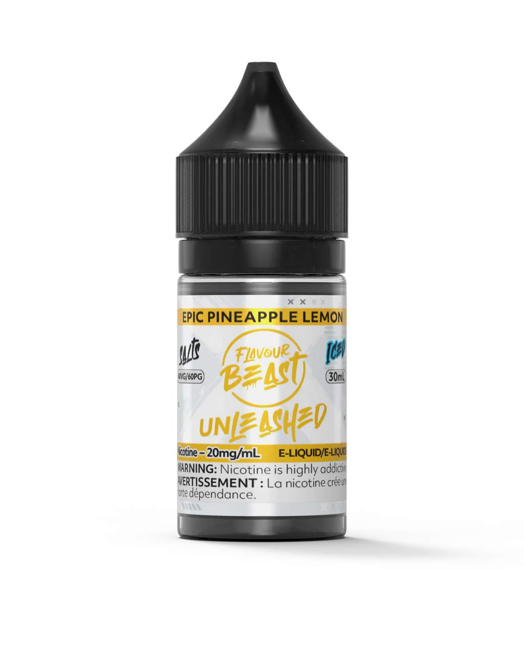 Flavour Beast Unleashed Epic Pineapple Lemon 30ml vape juice bottle with black cap and yellow label.