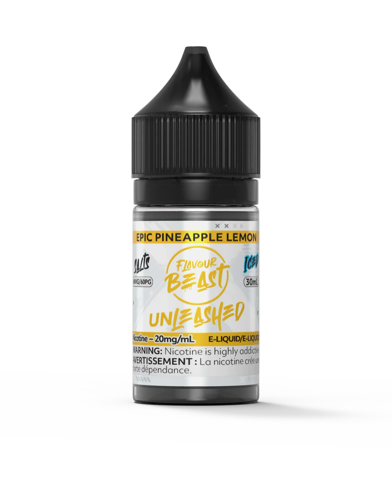 Flavour Beast Unleashed Epic Pineapple Lemon 30ml vape juice bottle with black cap and yellow label.