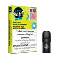 Flavour Beast Flow Pods in Blessed Blueberry Mint Iced, a yellow and white box with a black pod.