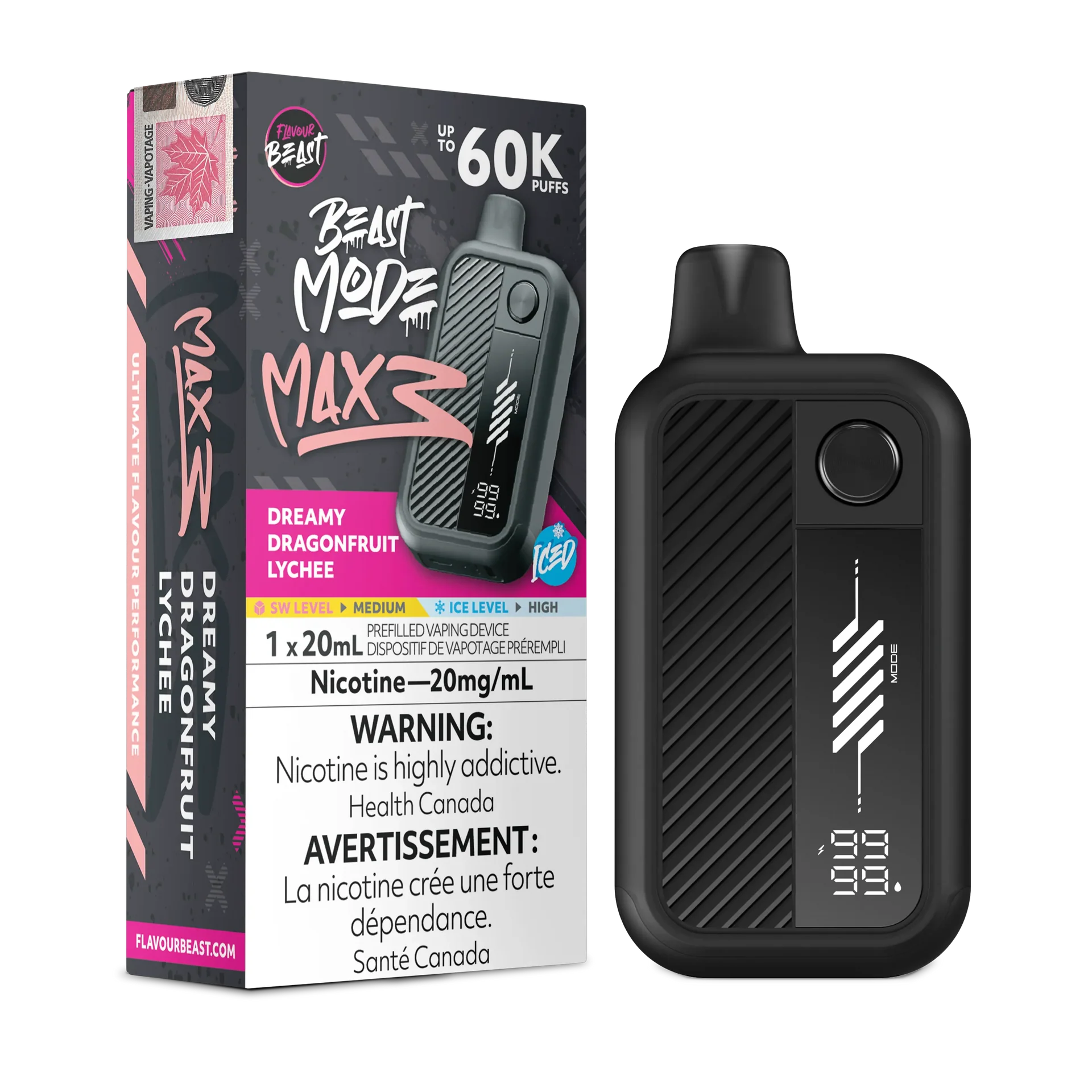 Dreamy Dragonfruit Lychee Iced Flavour Beast Mode Max 3 - Disposable Vape 60K by FLAVOUR BEAST