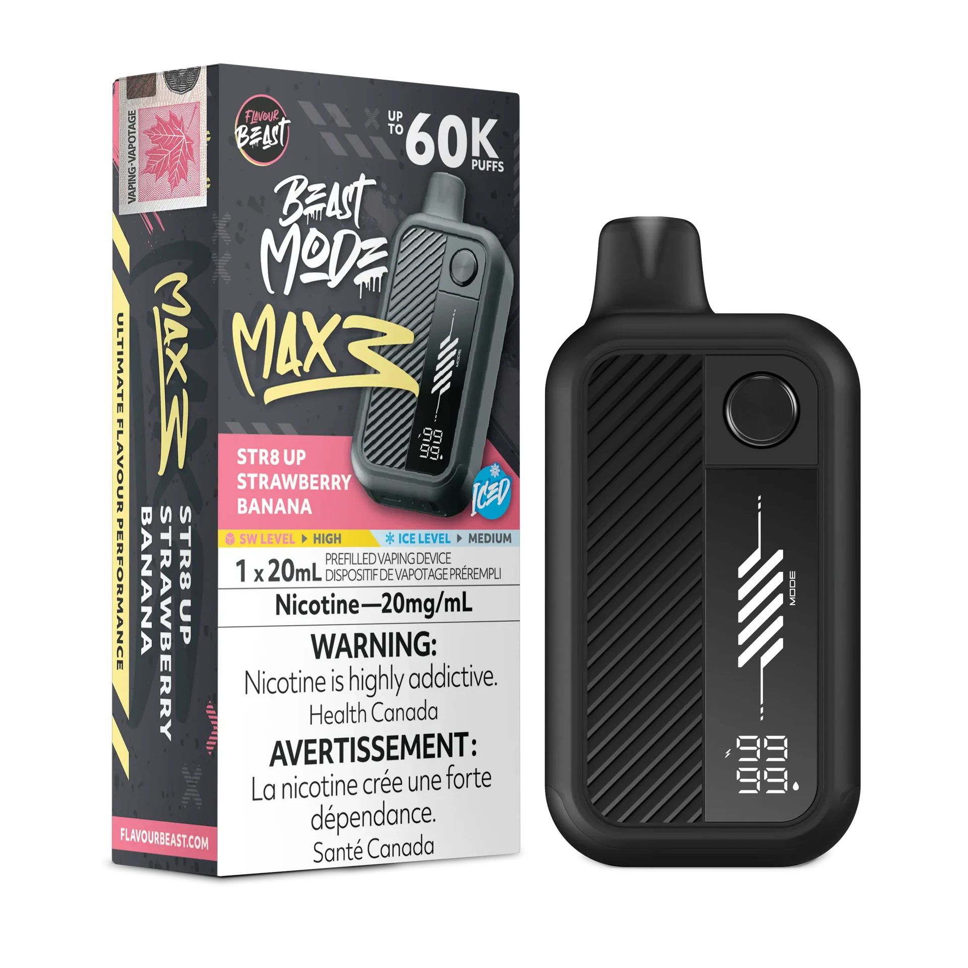 STR8 UP Strawberry Banana Iced Flavour Beast Mode Max 3 - Disposable Vape 60K by FLAVOUR BEAST