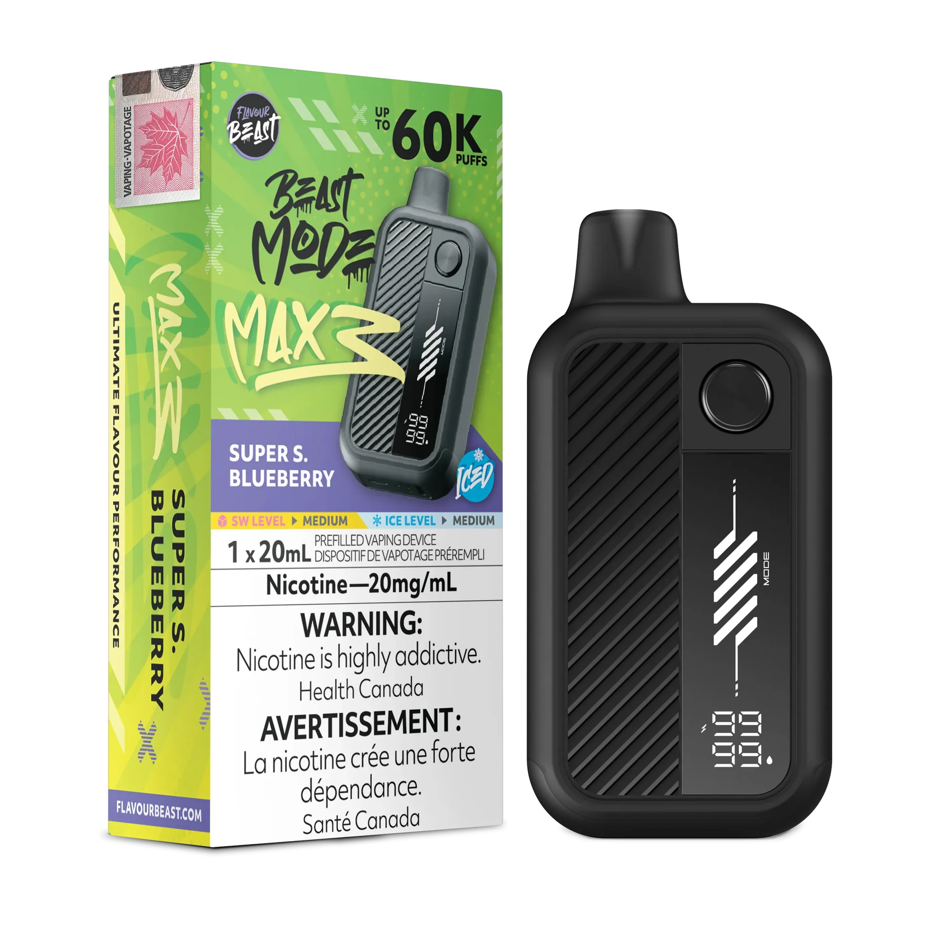 Super S. Blueberry Iced Flavour Beast Mode Max 3 - Disposable Vape 60K by FLAVOUR BEAST