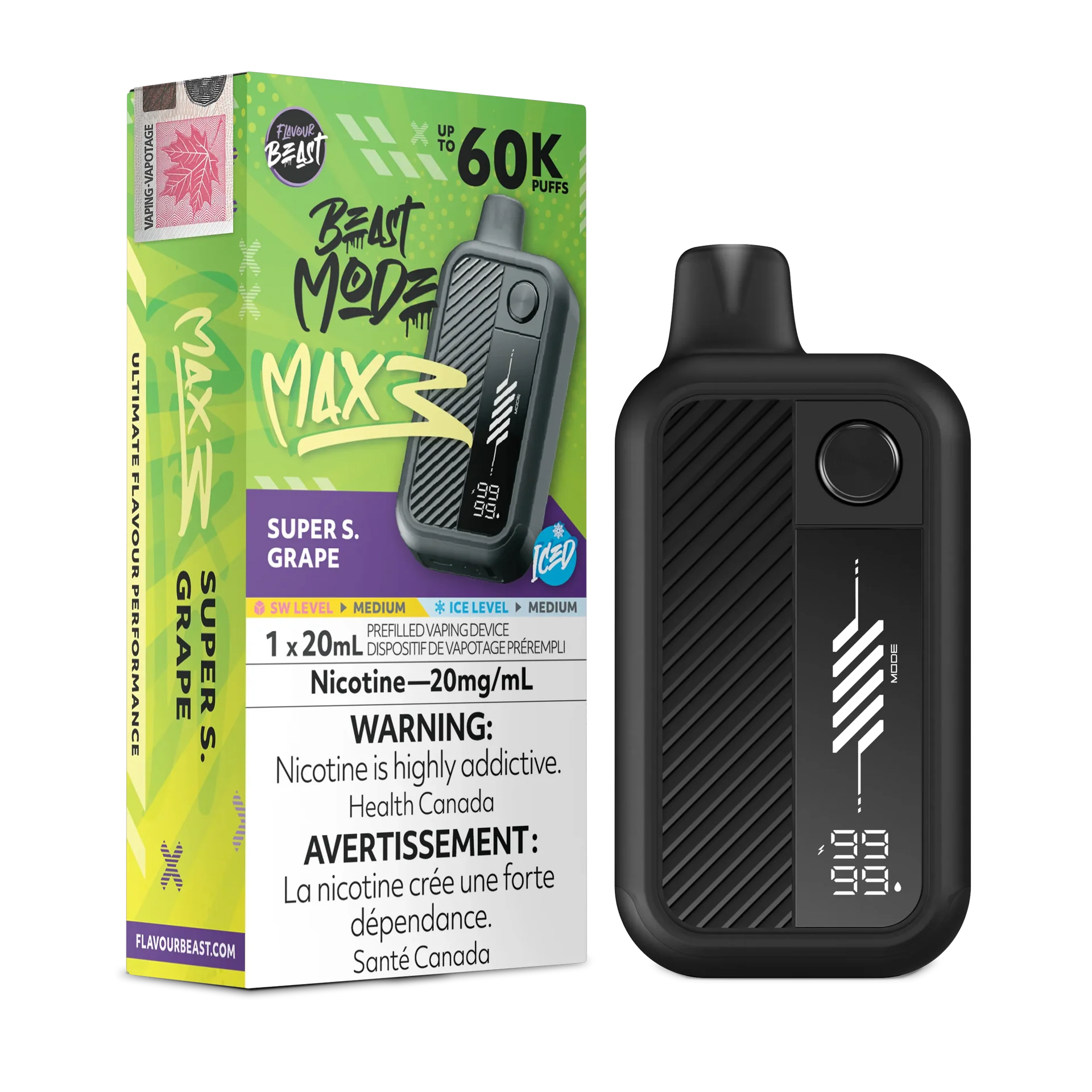 Super S. Grape Iced Flavour Beast Mode Max 3 - Disposable Vape 60K by FLAVOUR BEAST