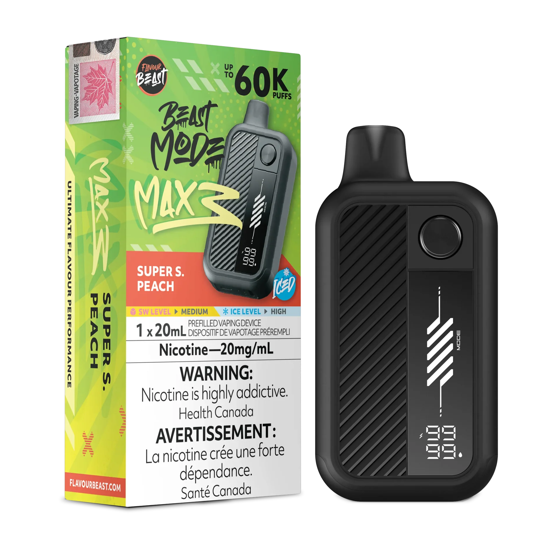 Super S. Peach Iced Flavour Beast Mode Max 3 - Disposable Vape 60K by FLAVOUR BEAST