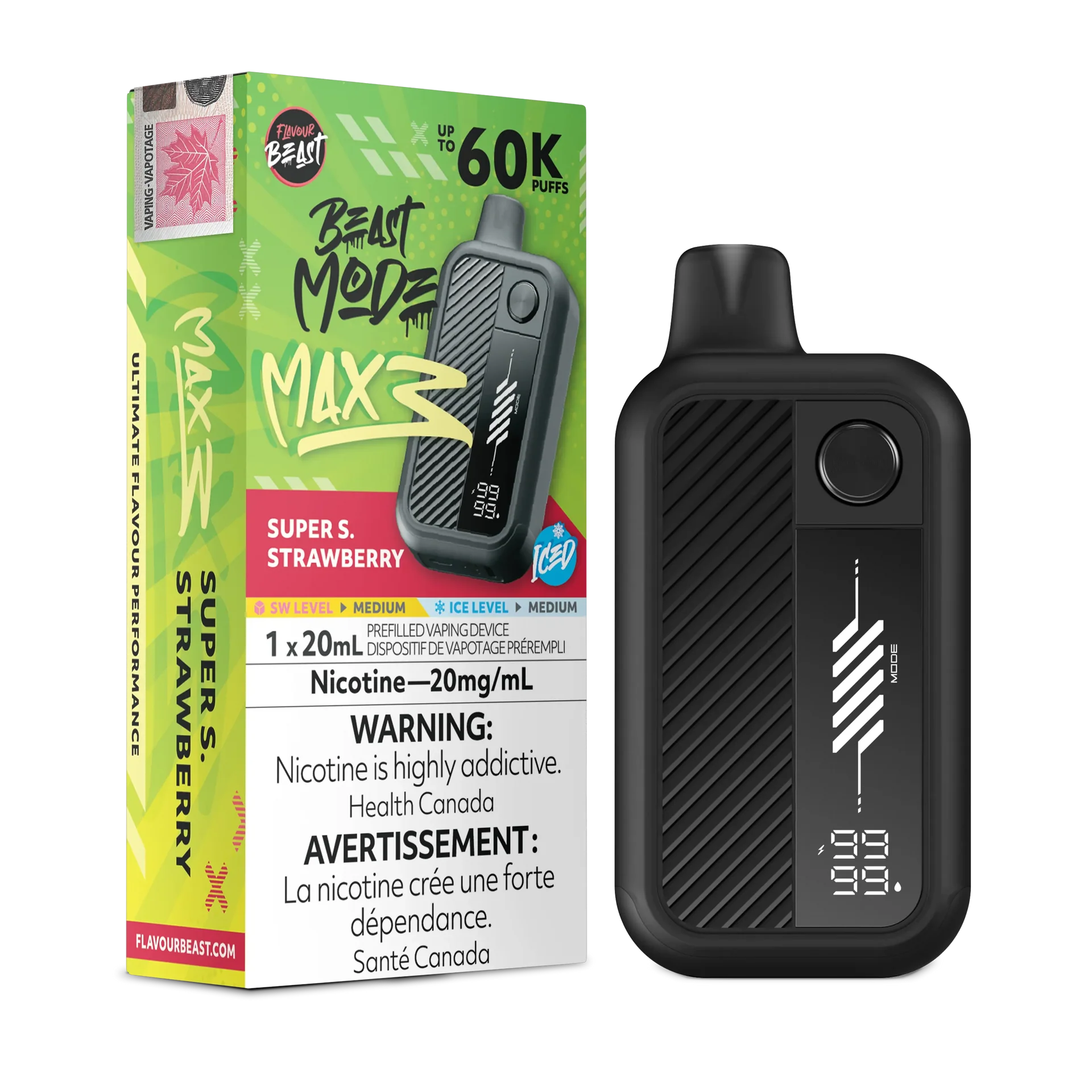 Super S. Strawberry Iced Flavour Beast Mode Max 3 - Disposable Vape 60K by FLAVOUR BEAST