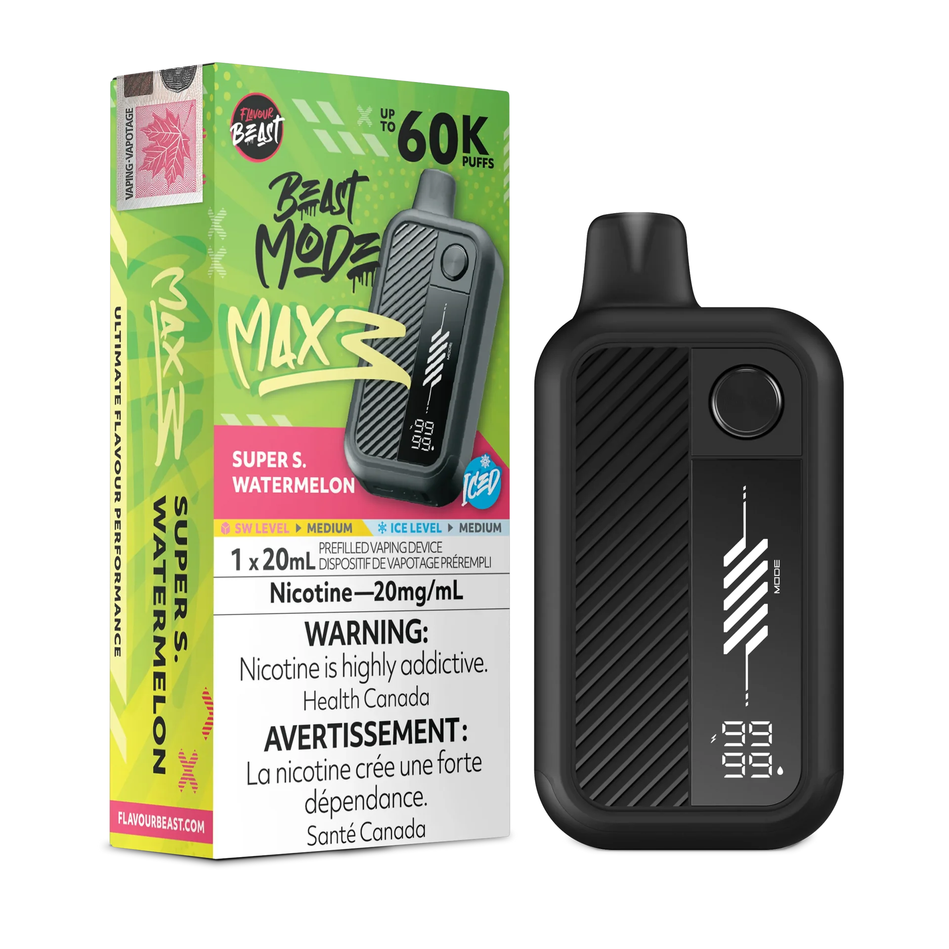Super S. Watermelon Iced Flavour Beast Mode Max 3 - Disposable Vape 60K by FLAVOUR BEAST