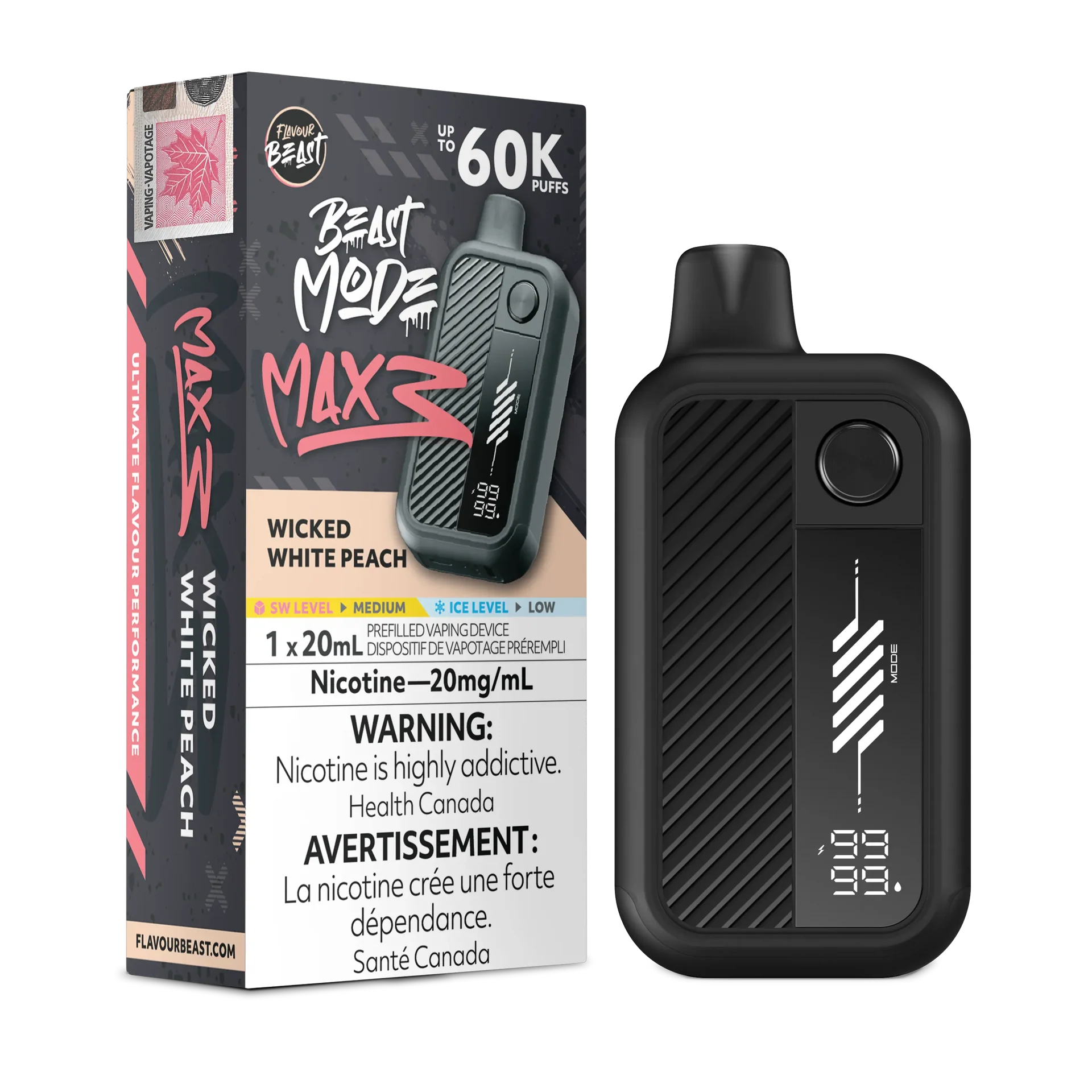 Wicked White Peach Flavour Beast Mode Max 3 - Disposable Vape 60K by FLAVOUR BEAST