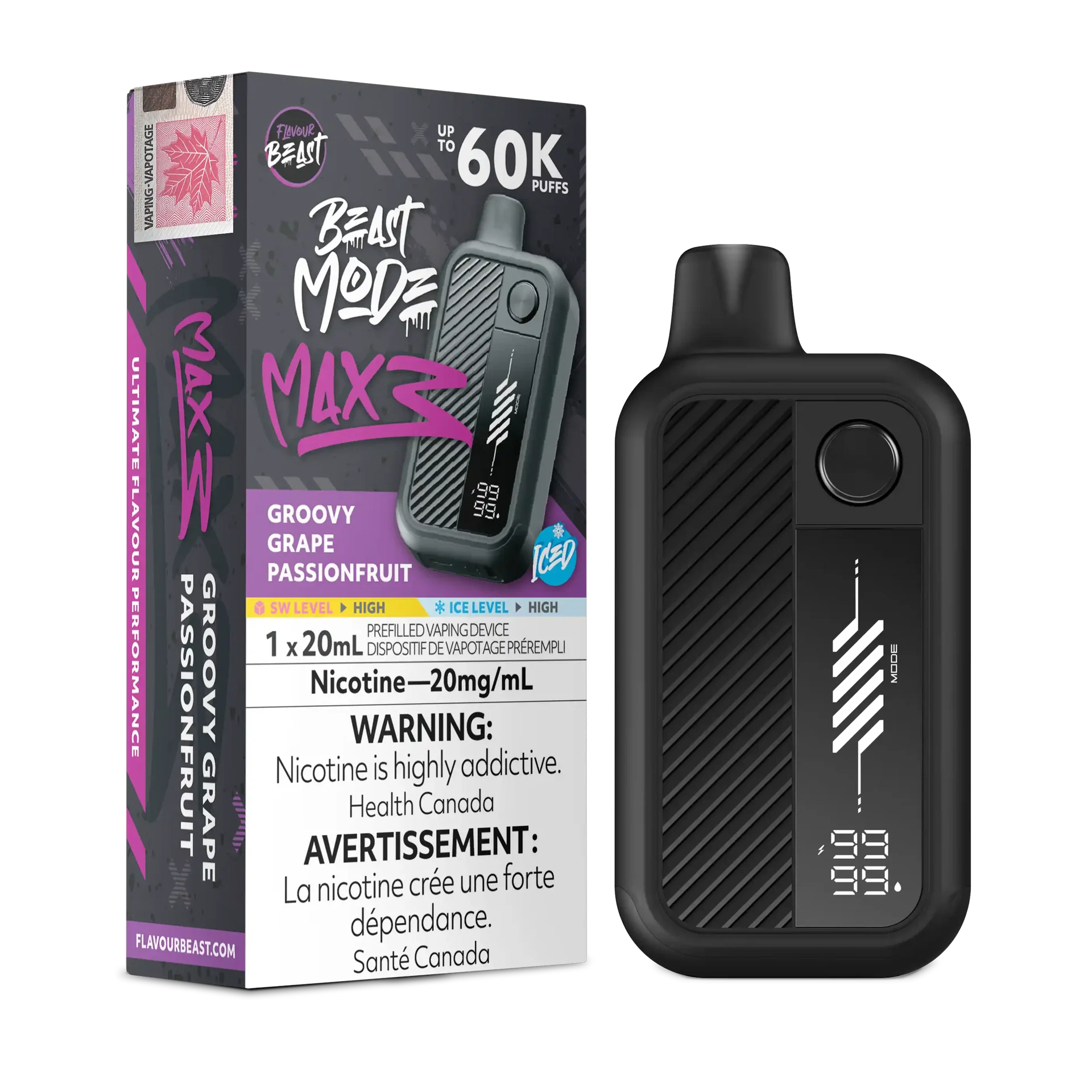 Groovy Grape Passionfruit Iced Flavour Beast Mode Max 3 - Disposable Vape 60K
