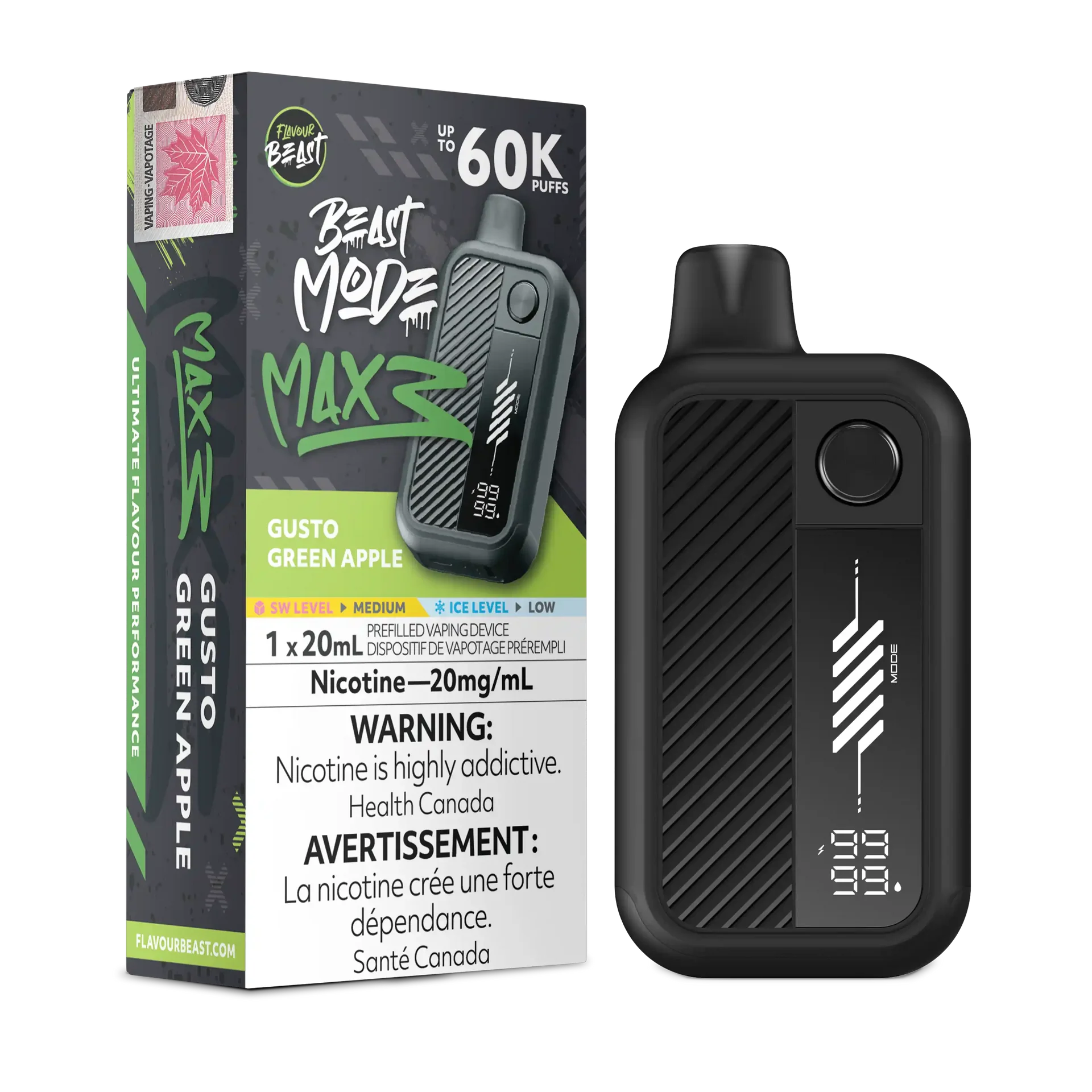 Gusto Green Apple Flavour Beast Mode Max 3 - Disposable Vape 60K