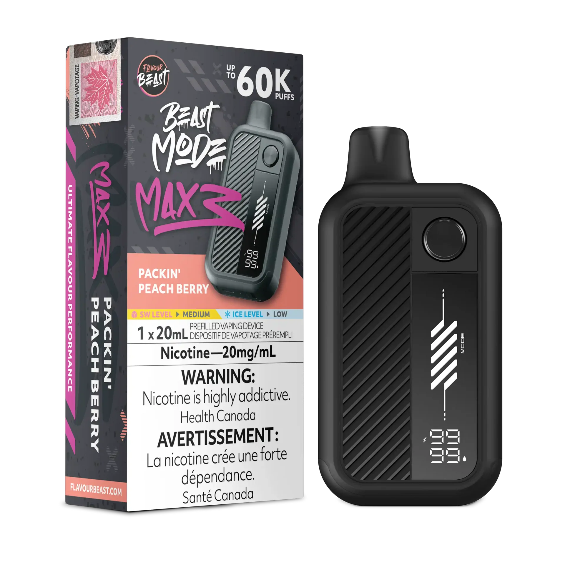 Packin' Peach Berry Flavour Beast Mode Max 3 - Disposable Vape 60K