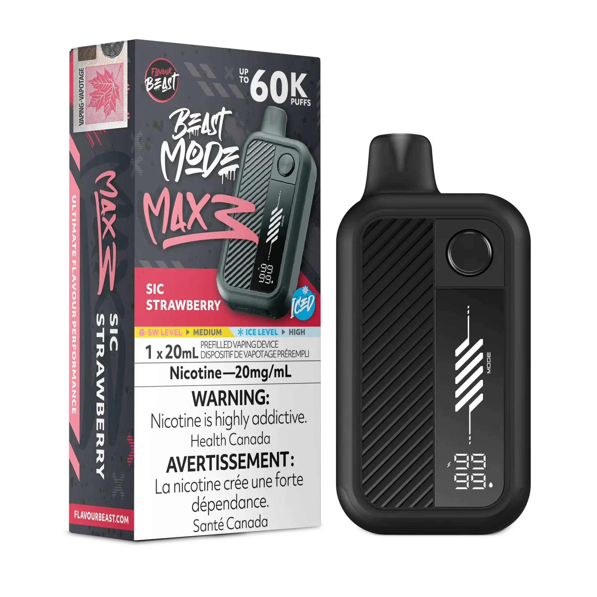 Sic Strawberry Iced Flavour Beast Mode Max 3 - Disposable Vape 60K by FLAVOUR BEAST