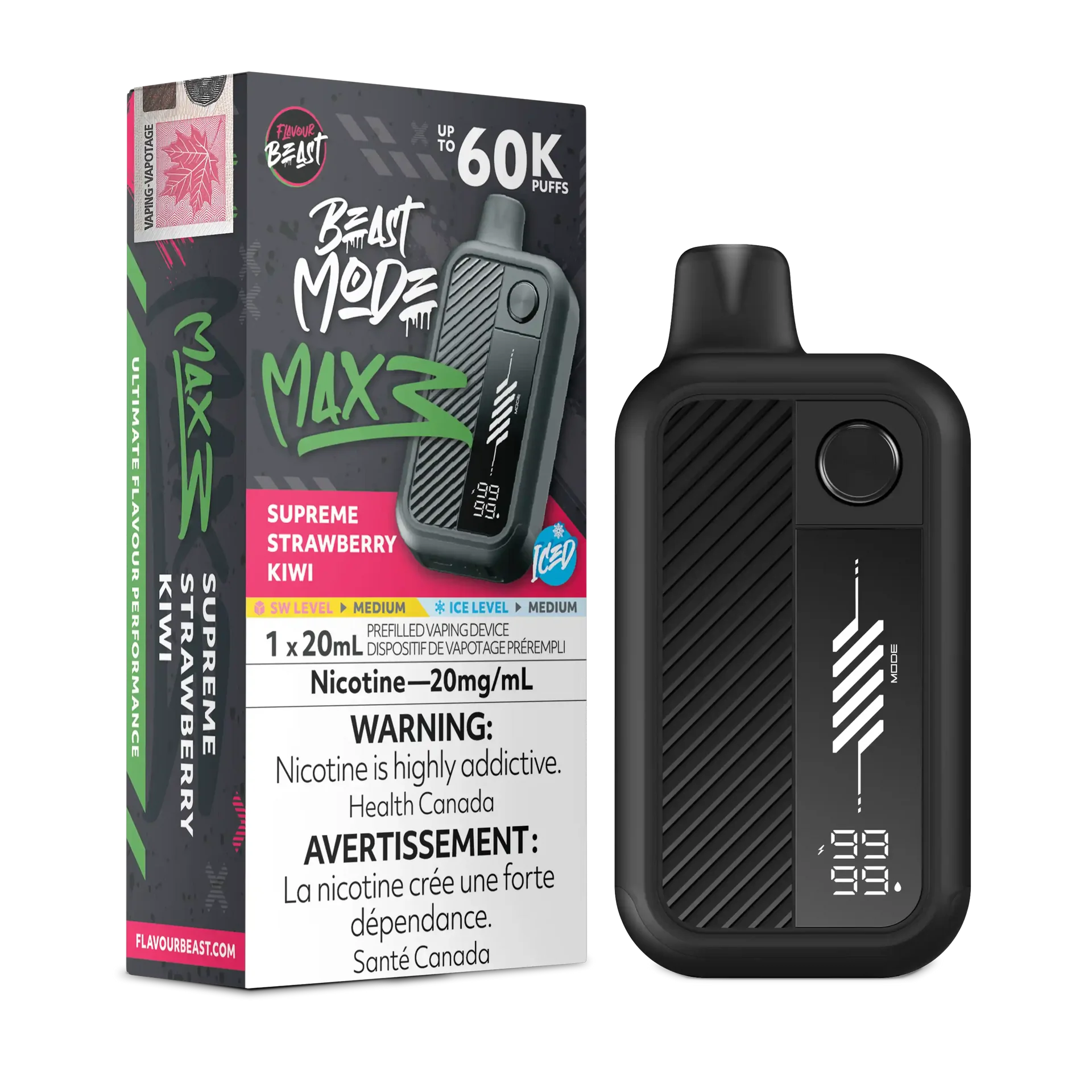 Supreme Strawberry Kiwi Iced Flavour Beast Mode Max 3 - Disposable Vape 60K