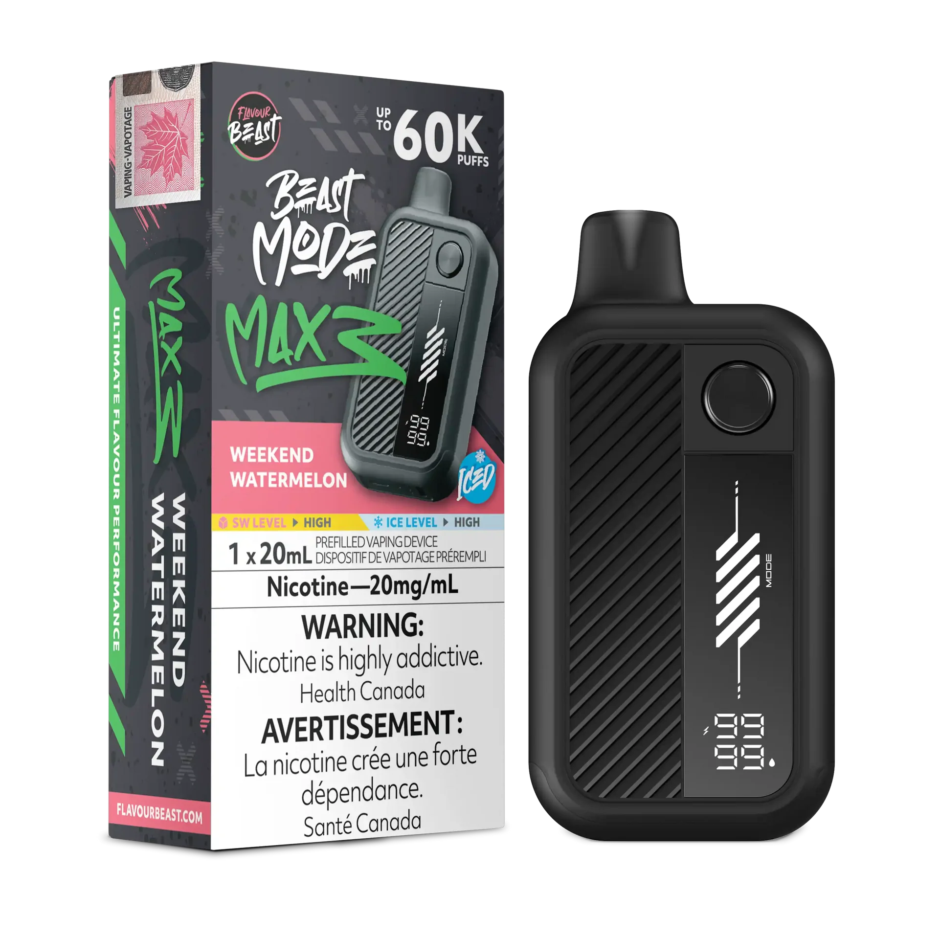 Weekend Watermelon Iced Flavour Beast Mode Max 3 - Disposable Vape 60K by FLAVOUR BEAST