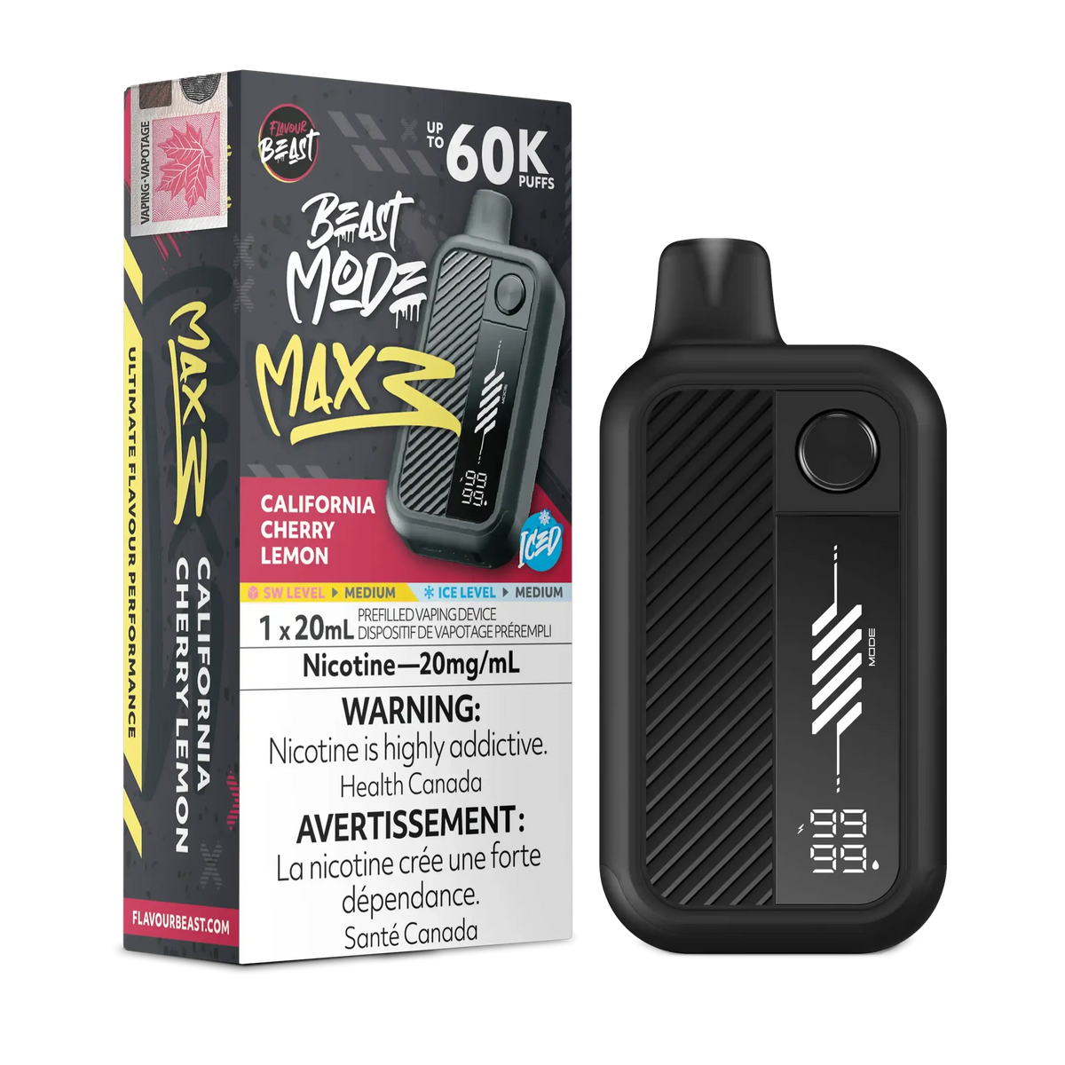 California Cherry Lemon Iced Flavour Beast Mode Max 3 - Disposable Vape 60K
