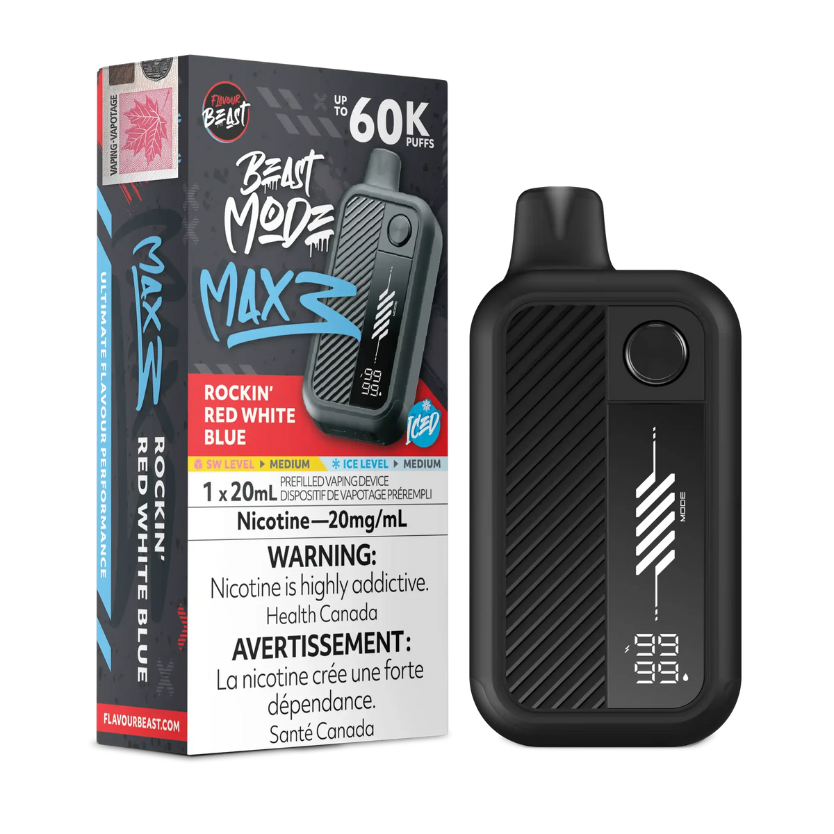 Rockin' Red White Blue Iced Flavour Beast Mode Max 3 - Disposable Vape 60K