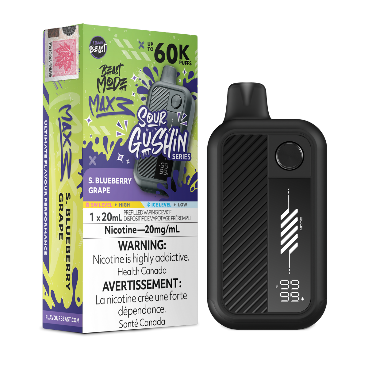 Sour Gushin Blueberry Grape Flavour Beast Mode Max 3 - Disposable Vape 60K