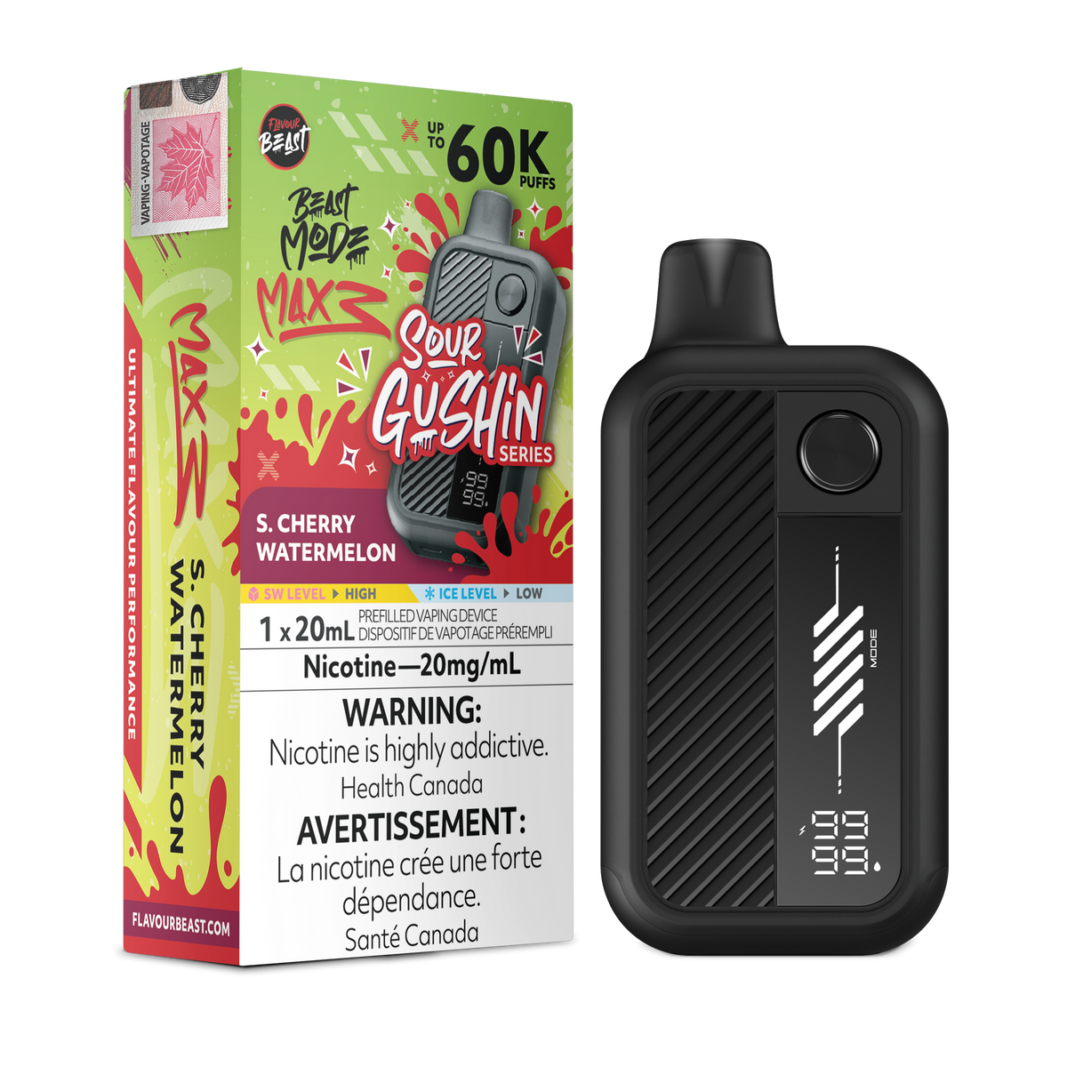 Sour Gushin Cherry Watermelon Flavour Beast Mode Max 3 - Disposable Vape 60K