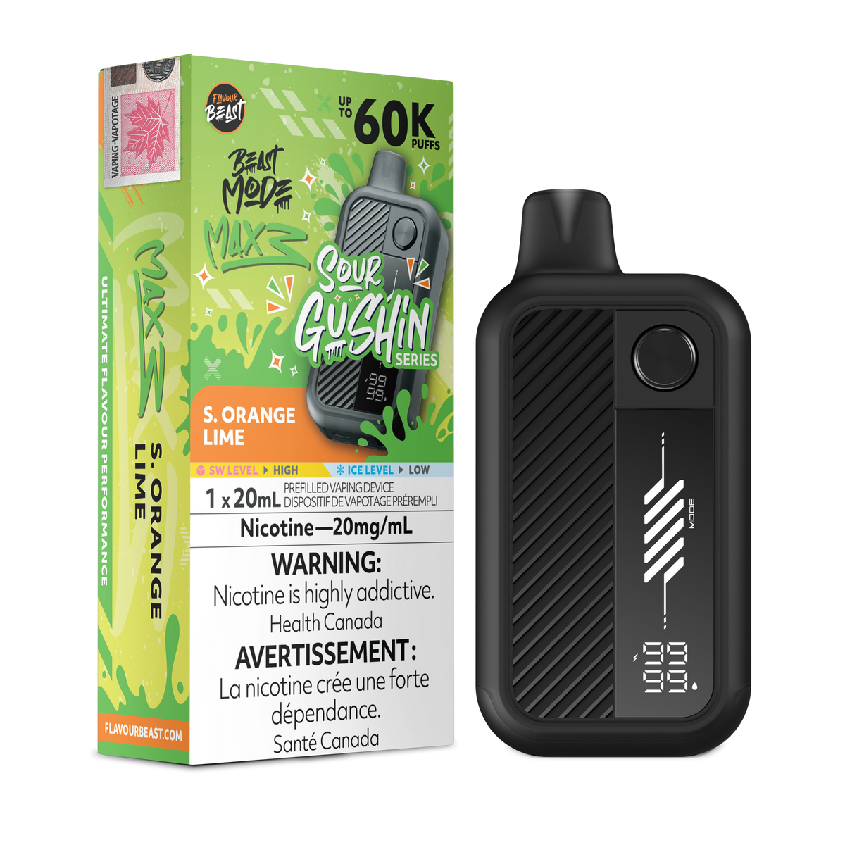Sour Gushin Orange Lime Flavour Beast Mode Max 3 - Disposable Vape 60K