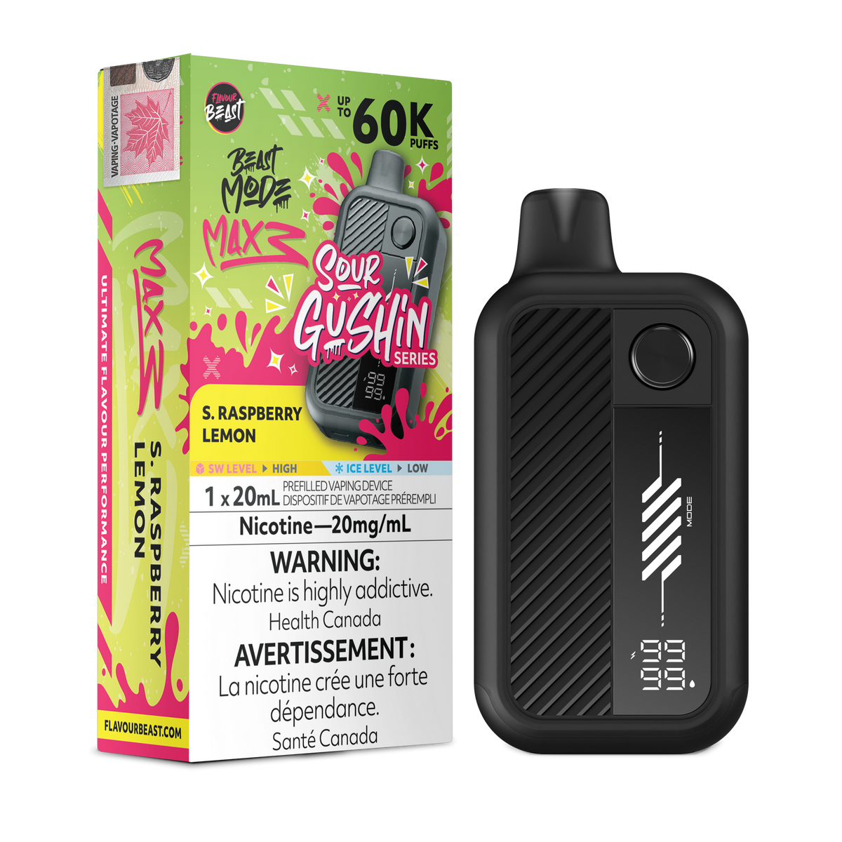 Sour Gushin Raspberry Lemon Flavour Beast Mode Max 3 - Disposable Vape 60K