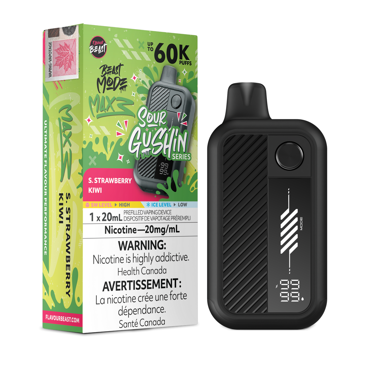 Sour Gushin Strawberry Kiwi Flavour Beast Mode Max 3 - Disposable Vape 60K
